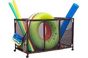Essentially Yours Pool Noodle Holder, Toys, Balls, Floats, and Equipment Mesh Rolling Storage Organizer Bin