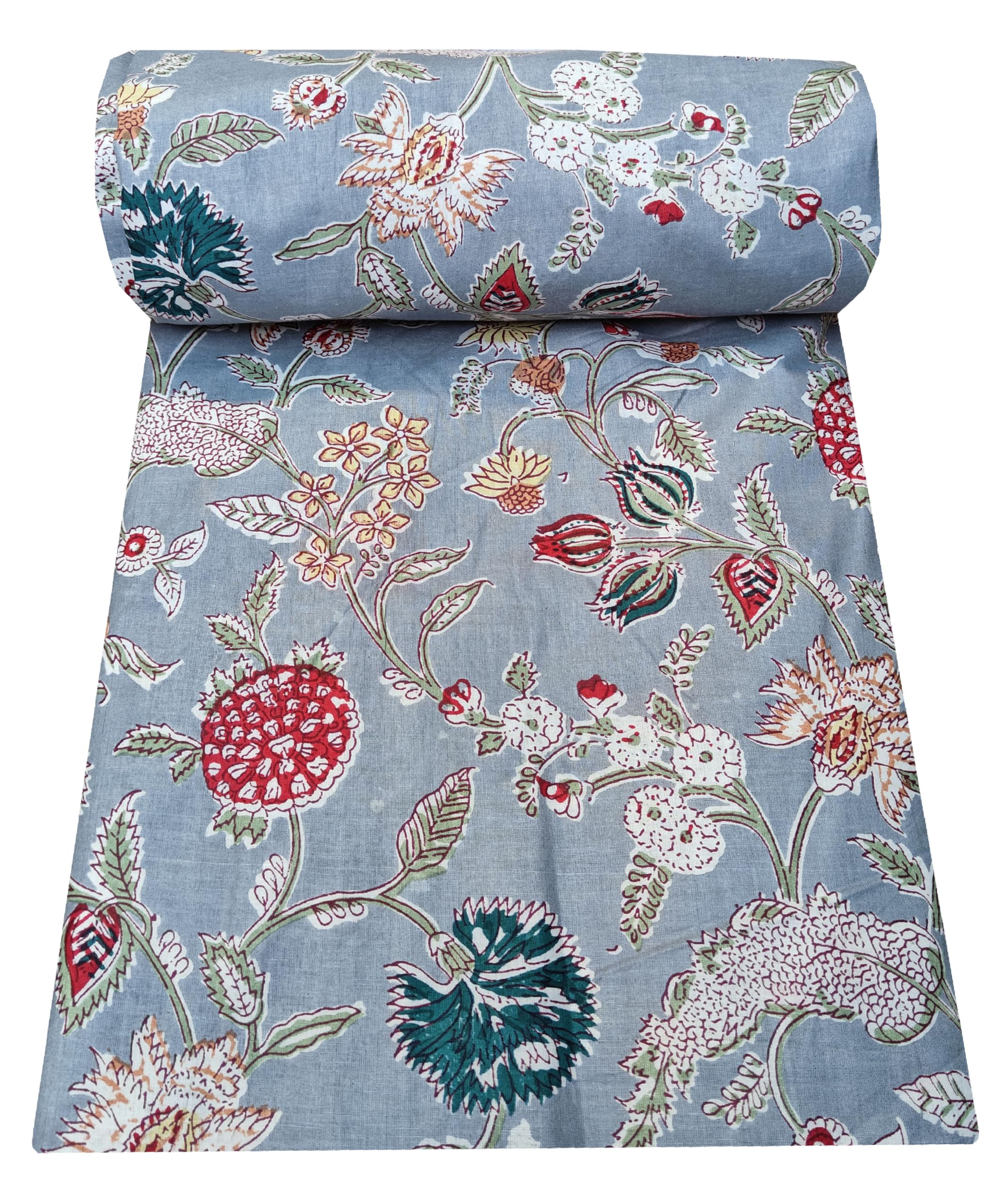 Printed Cotton Cloth Grey Floral Materiel Natural Running Fabric Jaipuri Hand Block Printed Women Dress Material Kurtis Natural 43" Inches Width (1 Meter)-picture-36