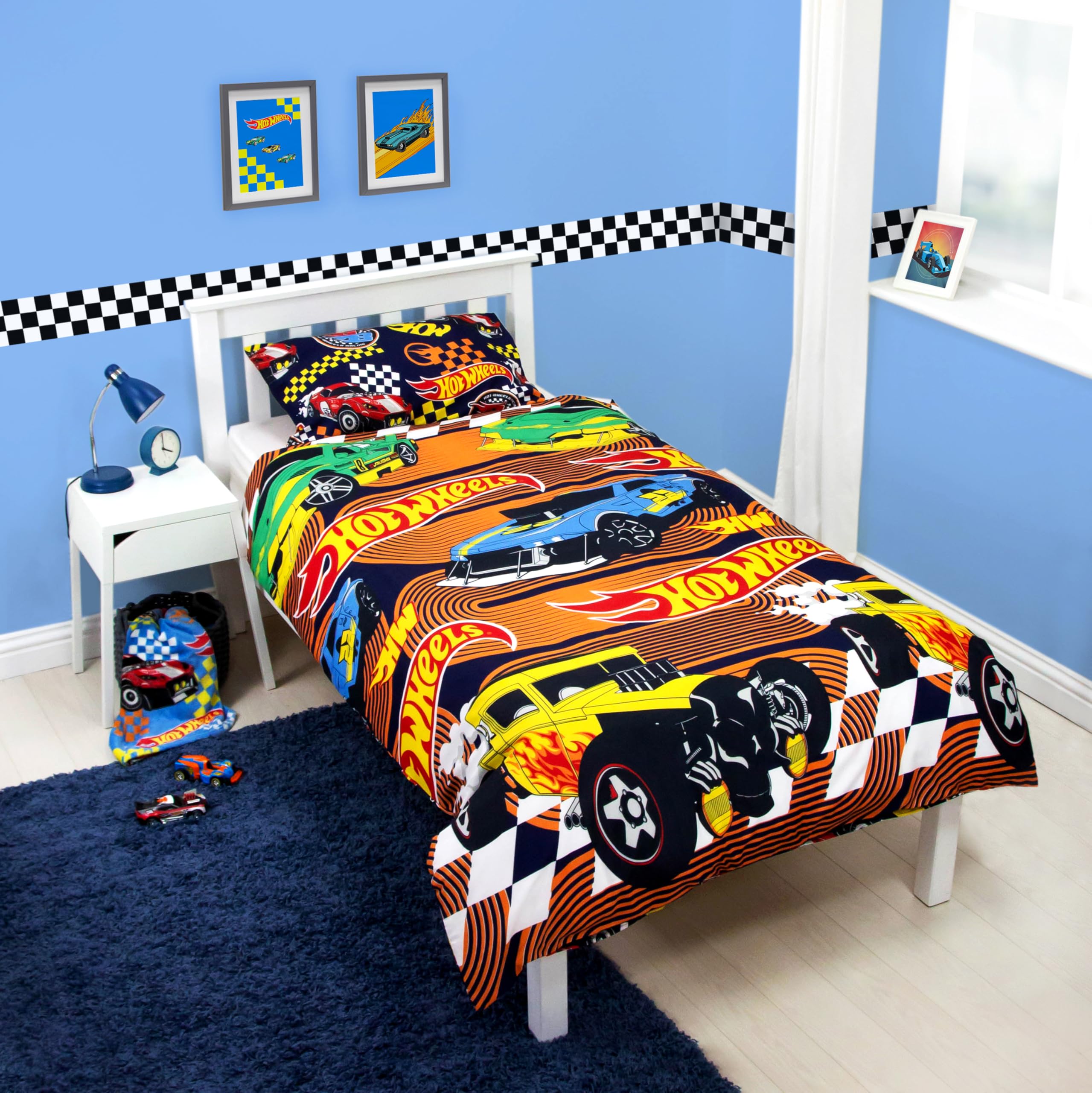 Hot Wheels - Set copripiumino singolo con licenza ufficiale Racer, reversibile, 2 lati, con federa coordinata, perfetto per la camera dei bambini