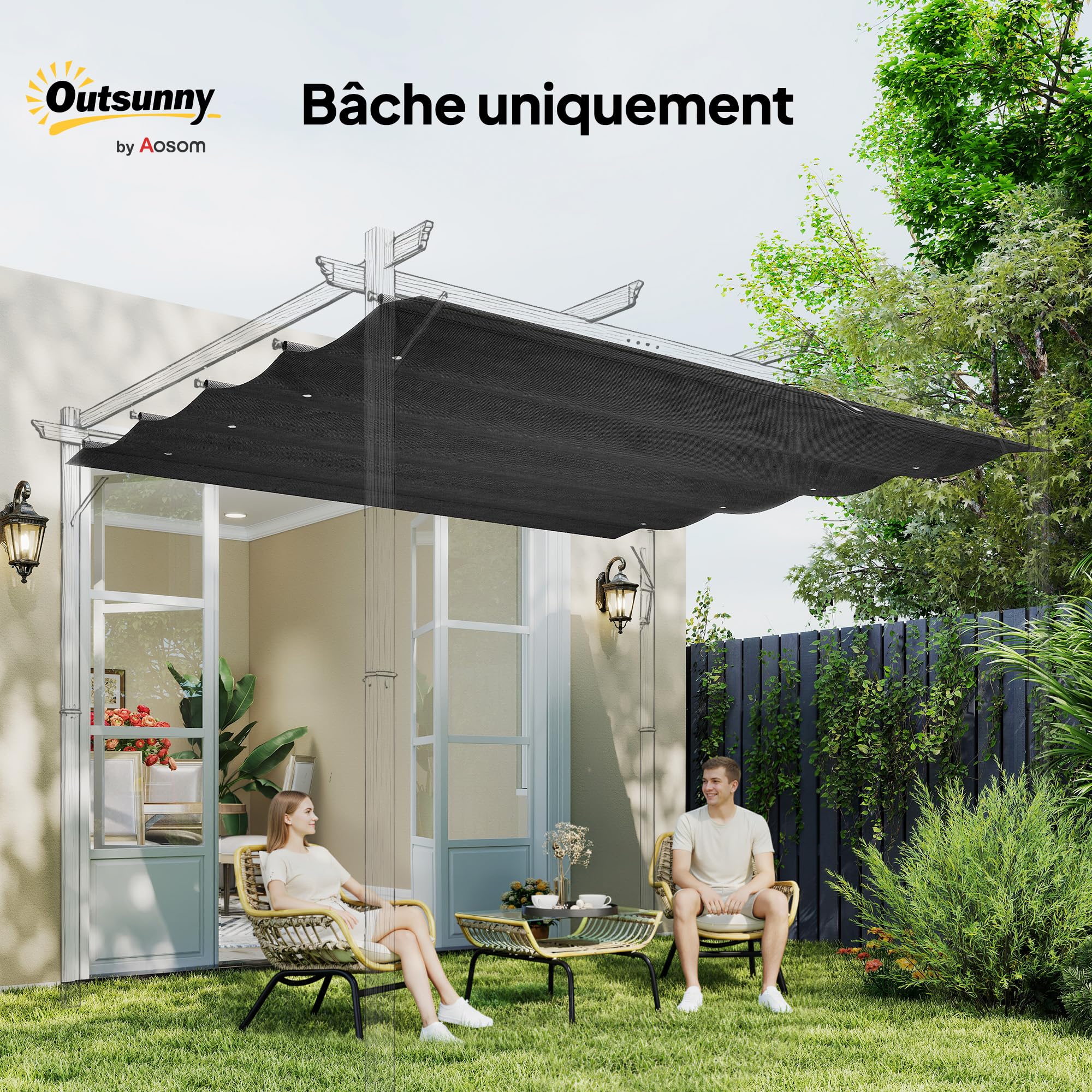 Outsunny Toile de Toit de Rechange pour pergola Toile de Remplacement Protection Solaire Anti-UV 30+ 286 x 245 cm, pour pergola de 3 x 2 m, auvent Uniquement Gris foncé