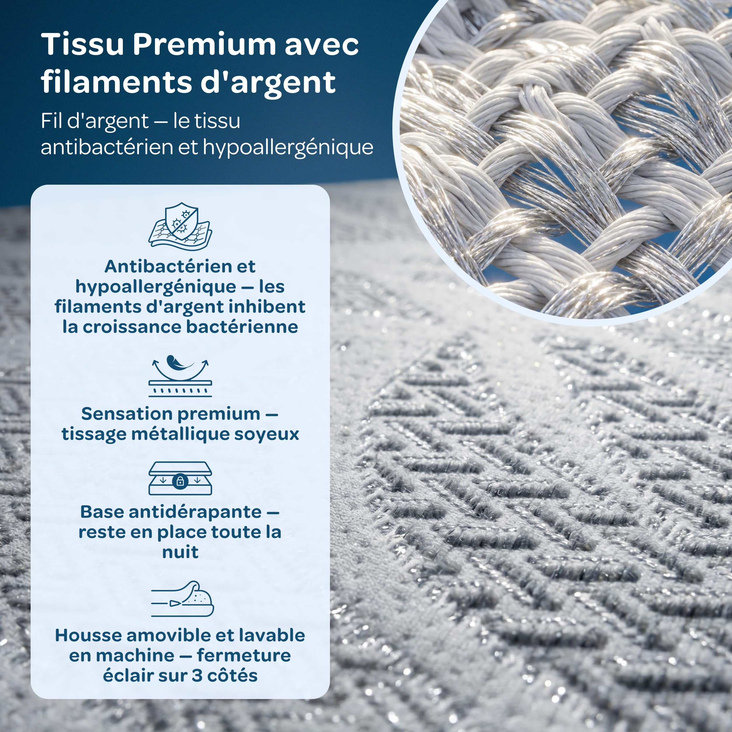DOLCISOGNI Surmatelas 90x200 Mémoire de Forme Gel Rafraîchissant | H2/H3 sur Matelas avec Revêtement Silver Yarn Antibactérien | Surmatelas Rafraichissant | 5cm Hauteur