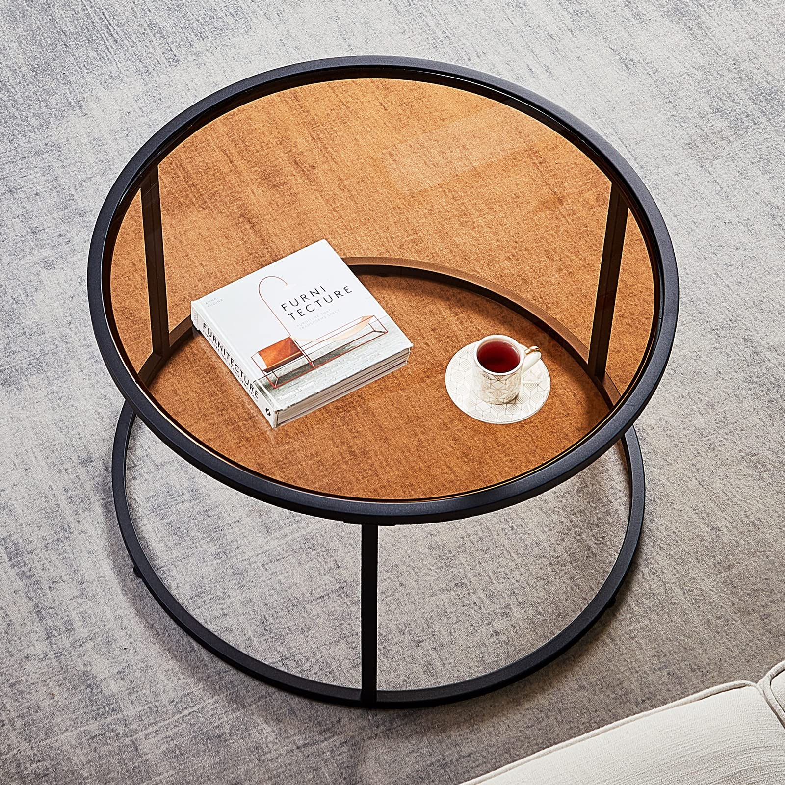 Buy SAYGOER Glass Coffee Table Round Modern Coffee Tables Small Mid