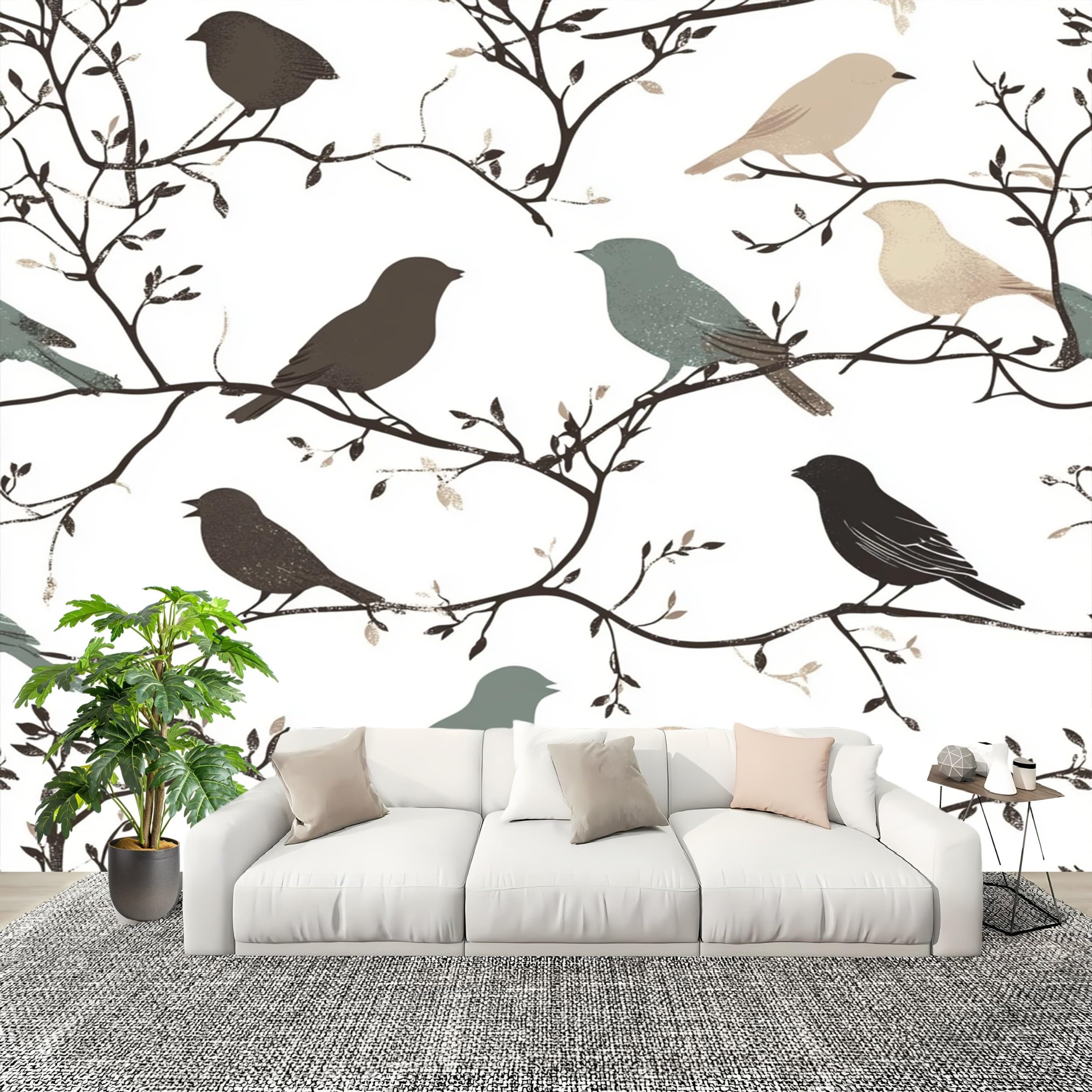 Papier peint panoramique branches et oiseaux 200x140 cm