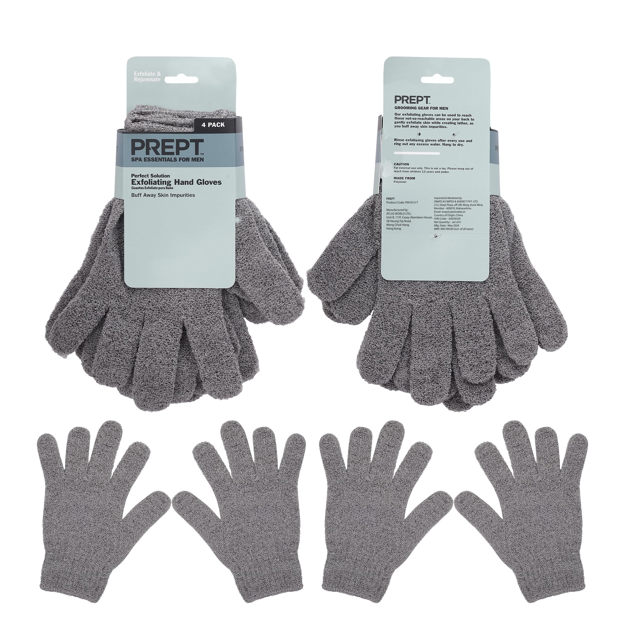 PREPT Microfiber Exfoliating Loofah Body Hand Gloves for Bathing | Shower Gloves | Dry Skin | Dead Skin Cell Remover | Body Scrub | Skin Exfoliator for Body | Shower Gloves for Men (2 Pairs)-image-42