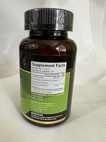 Miniatura 8 de Yerba Mate extra fuerte de 6000 mg de alta potencia, 60 mg de cafeína por cápsula, píldoras de extracto de suplementos para energía natural limpia,