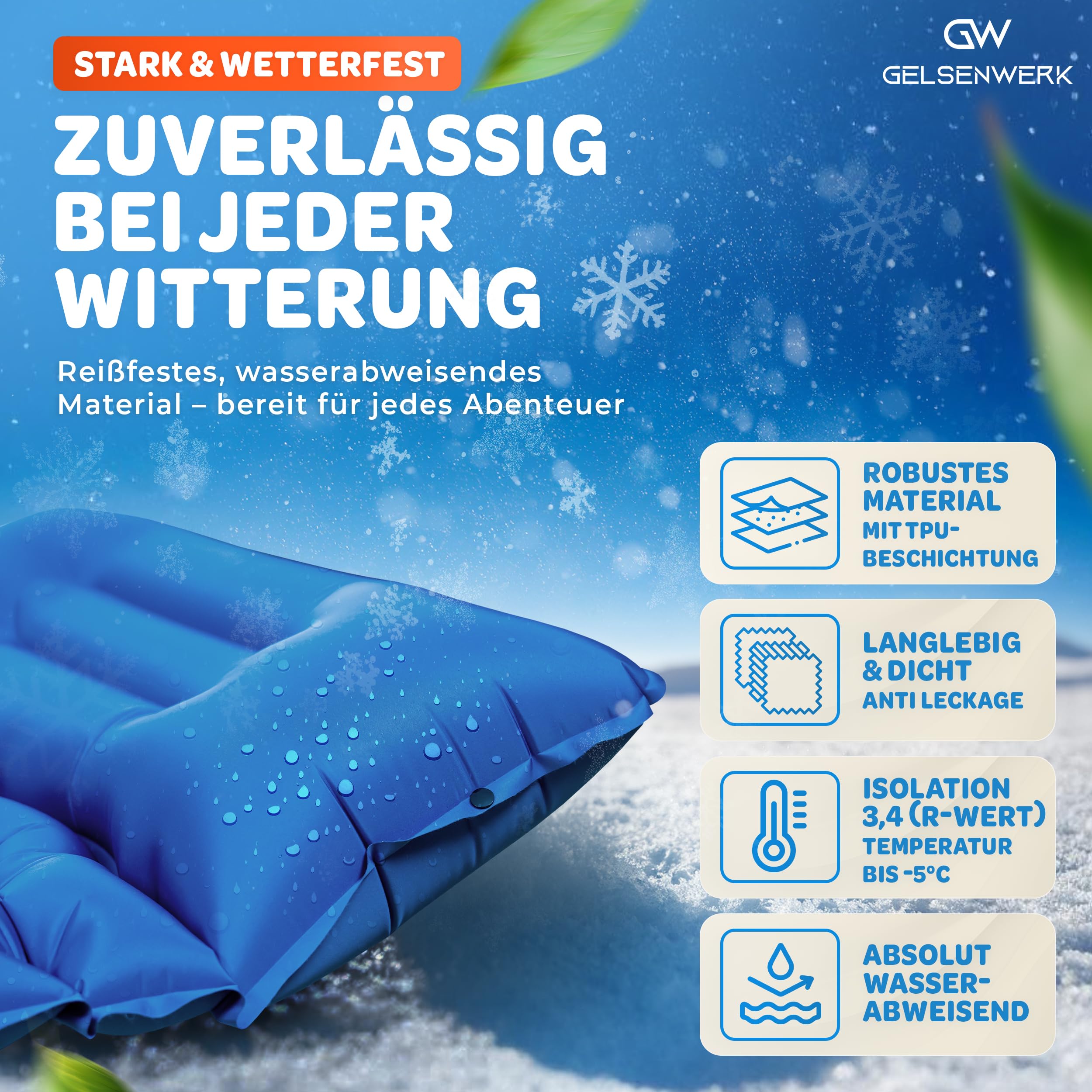 Isomatte Camping Ultraleicht 10cm & kleines Packmaß - Camping Luftmatratze mit Fußpumpe & Kopfkissen - Outdoor Schlafmatte isolierend für Wandern & Zelten
