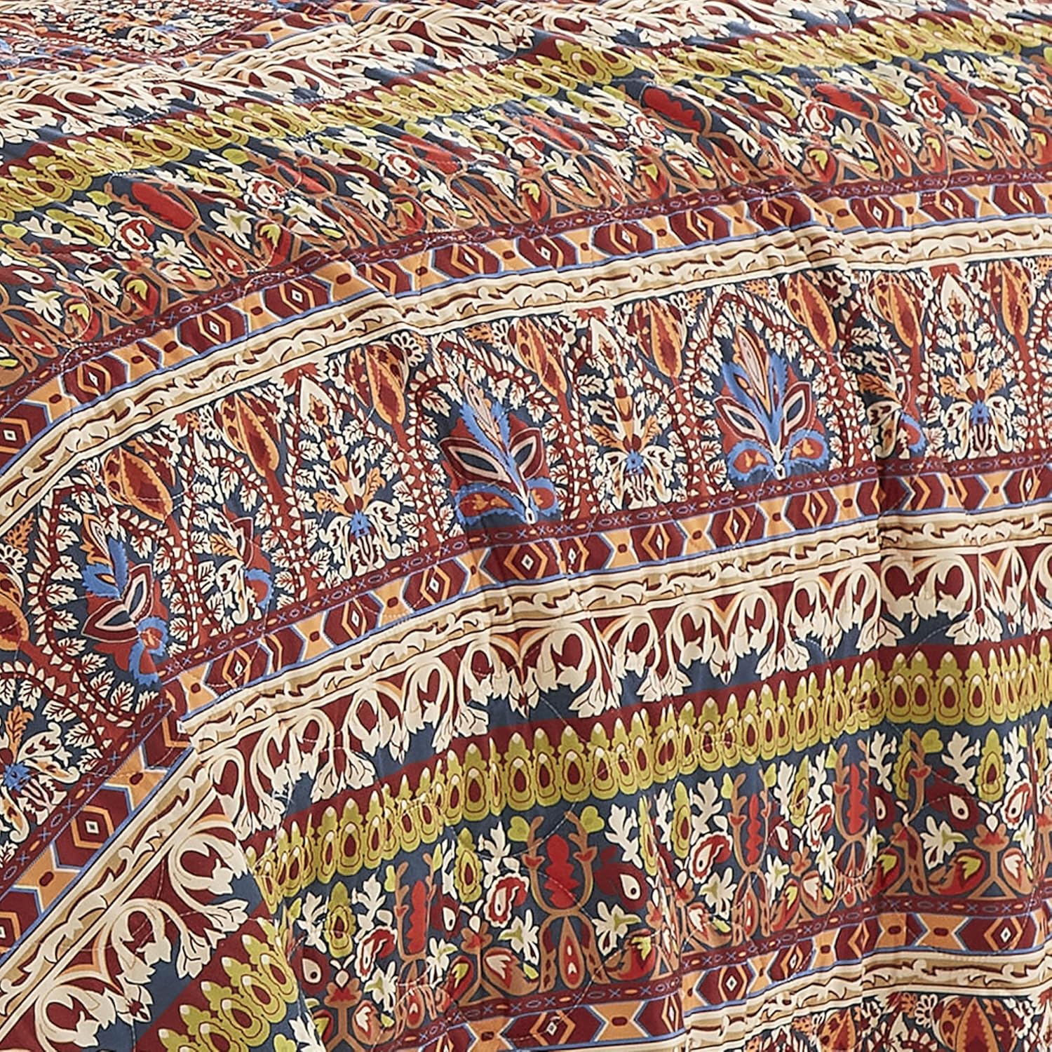 ESCA Burgundy Bohemian Paisley Bedspread Set Queen Size - Red Medallion Bedding