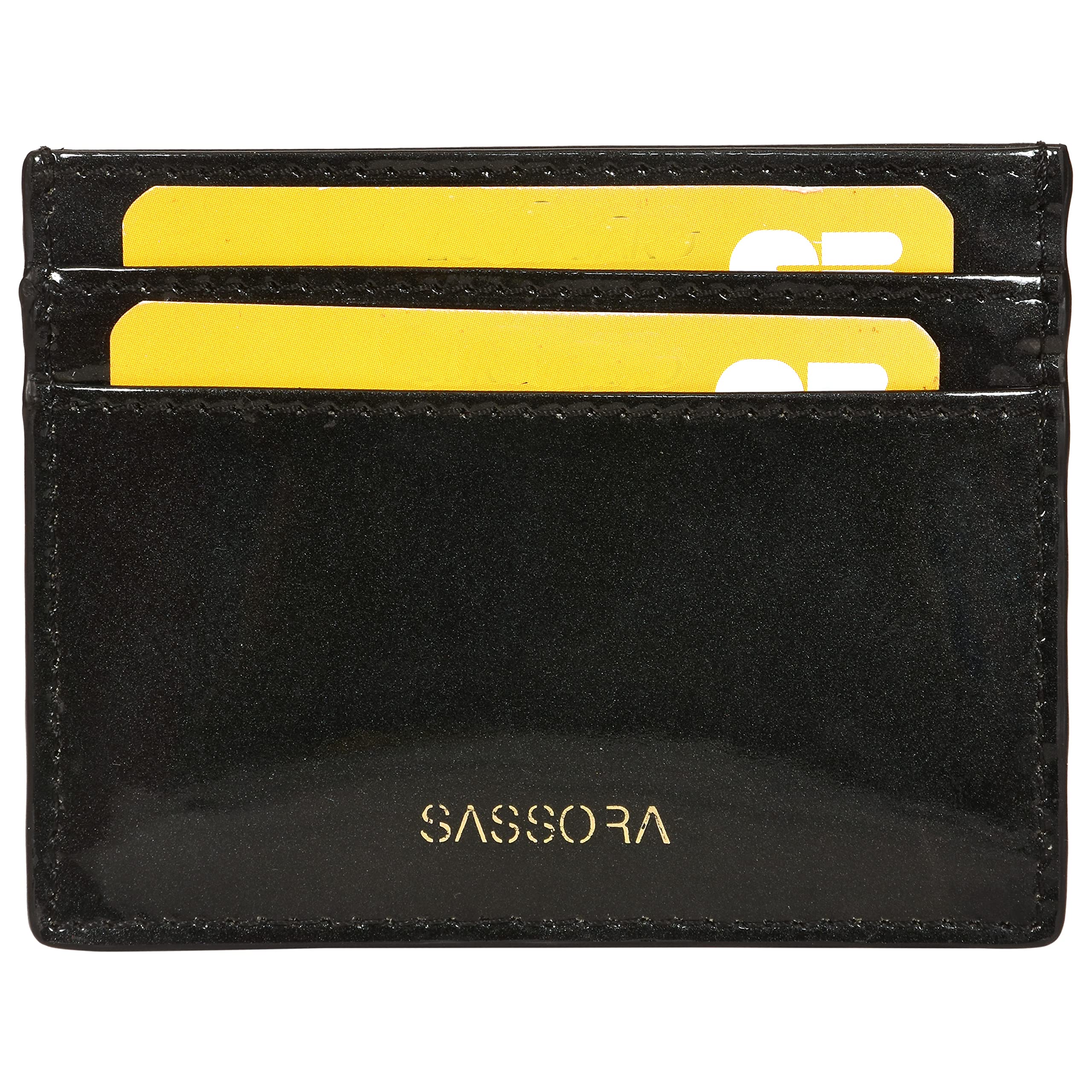 SassoraGenuine Patent Leather Unisex Small RFID Card Holder(Black)
