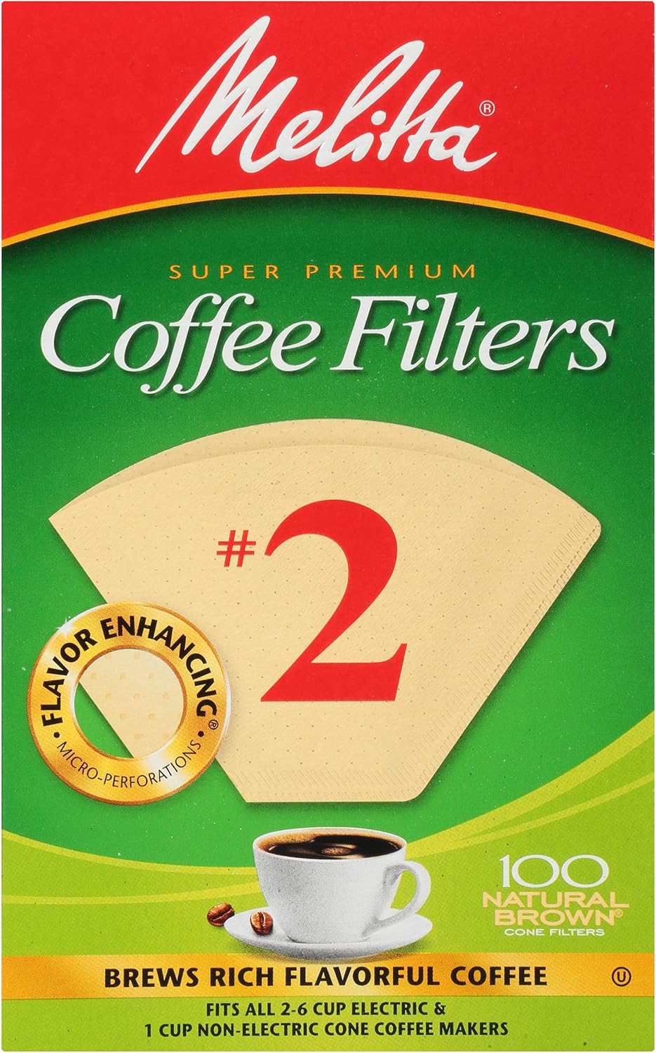 Melitta #2 Cone Coffee Filters, Natural Brown, 100 Count (Pack of 6) : Home & Kitchen