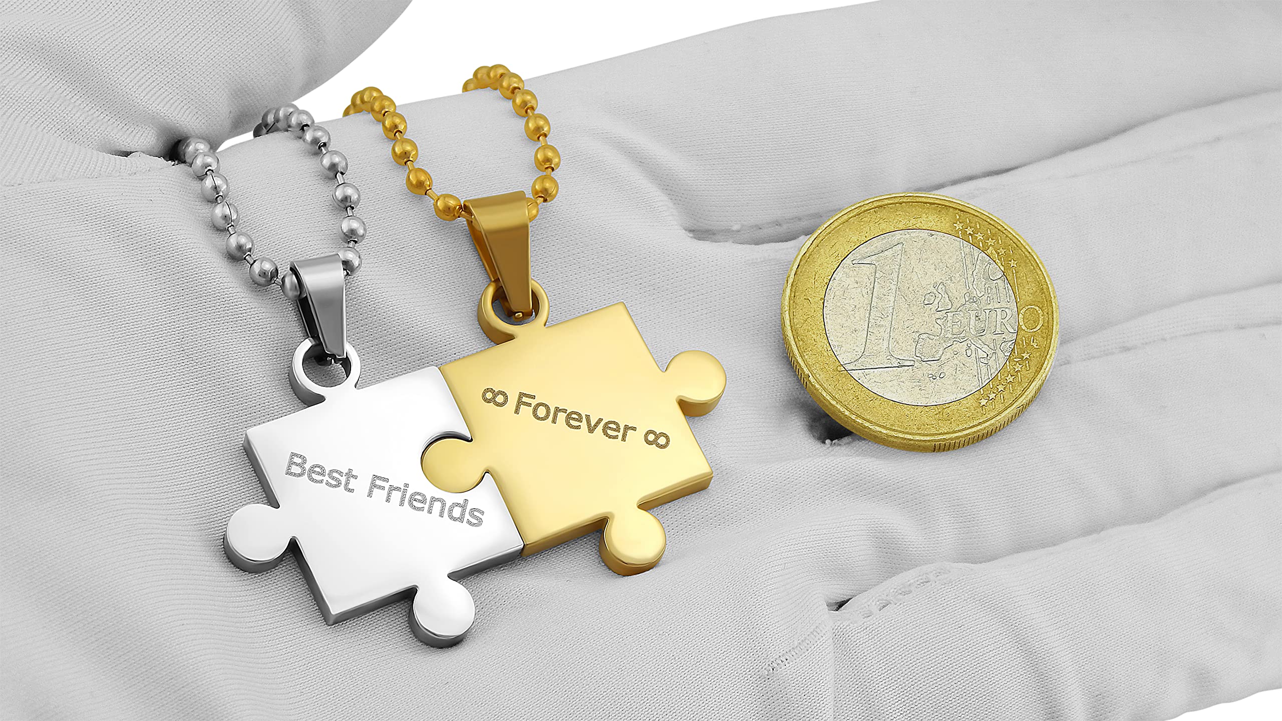 2 Stück Personalisierte Kette mit Gravur Edelstahl 50 cm mit Anhänger Puzzle Teil in silber gold - Personalisierte Geschenke für Damen Herren Freundin Freund - Partner Halskette für Sie Ihn