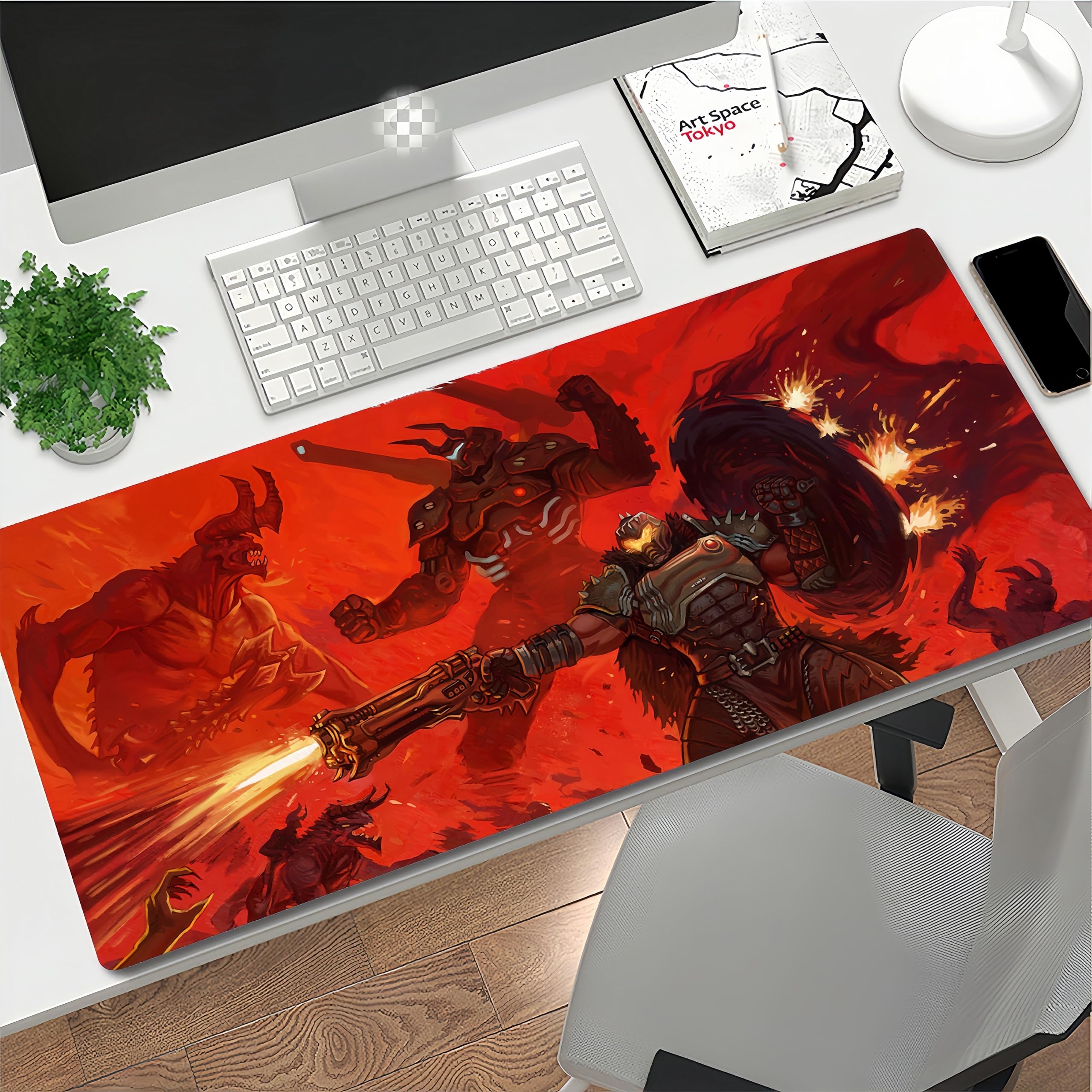 Doom The Dark Ages Tapis De Souris Anime Grand Tapis De Souris Gamer Hydrorésistant Avec Base En Caoutchouc Anti-Glissant Surface Texturée Idéal Pour Ordinateur Et PC Dimensions (90x40 Cm