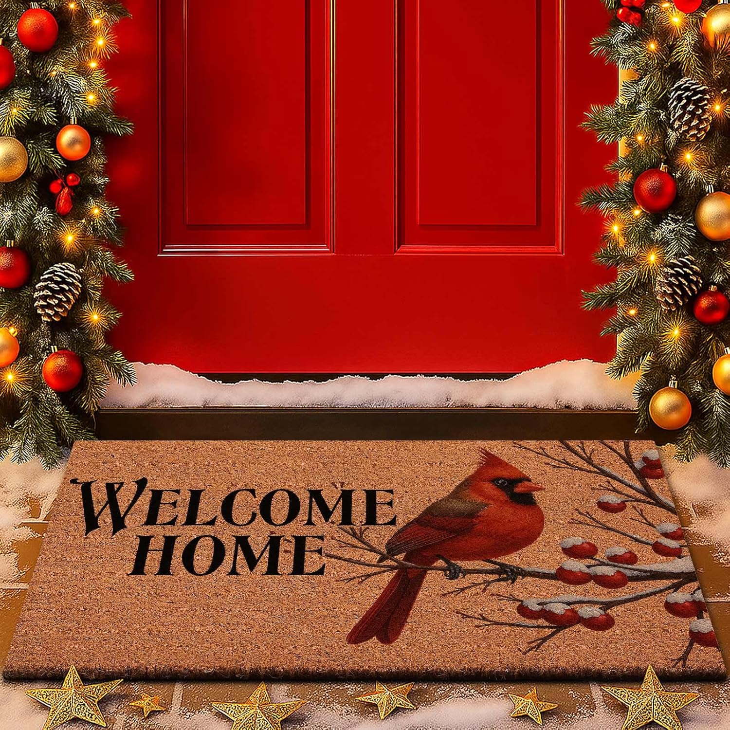lanpn christmas welcome natural coir door mat, elves large coco front door outdoor doormat outside entrance porch non slip rubber rug winter xmas farmhouse decor (brown, 36x24 inch) 2' x 3' (rectangular)