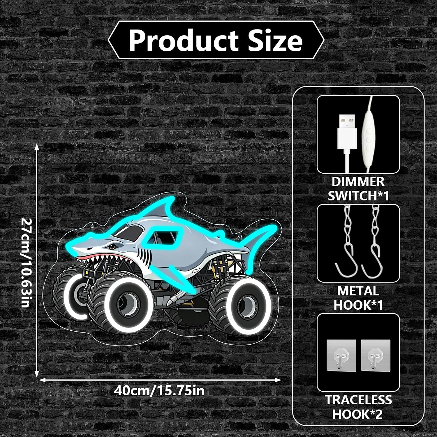 Shark Truck Neon Sign for Boys Room image 2