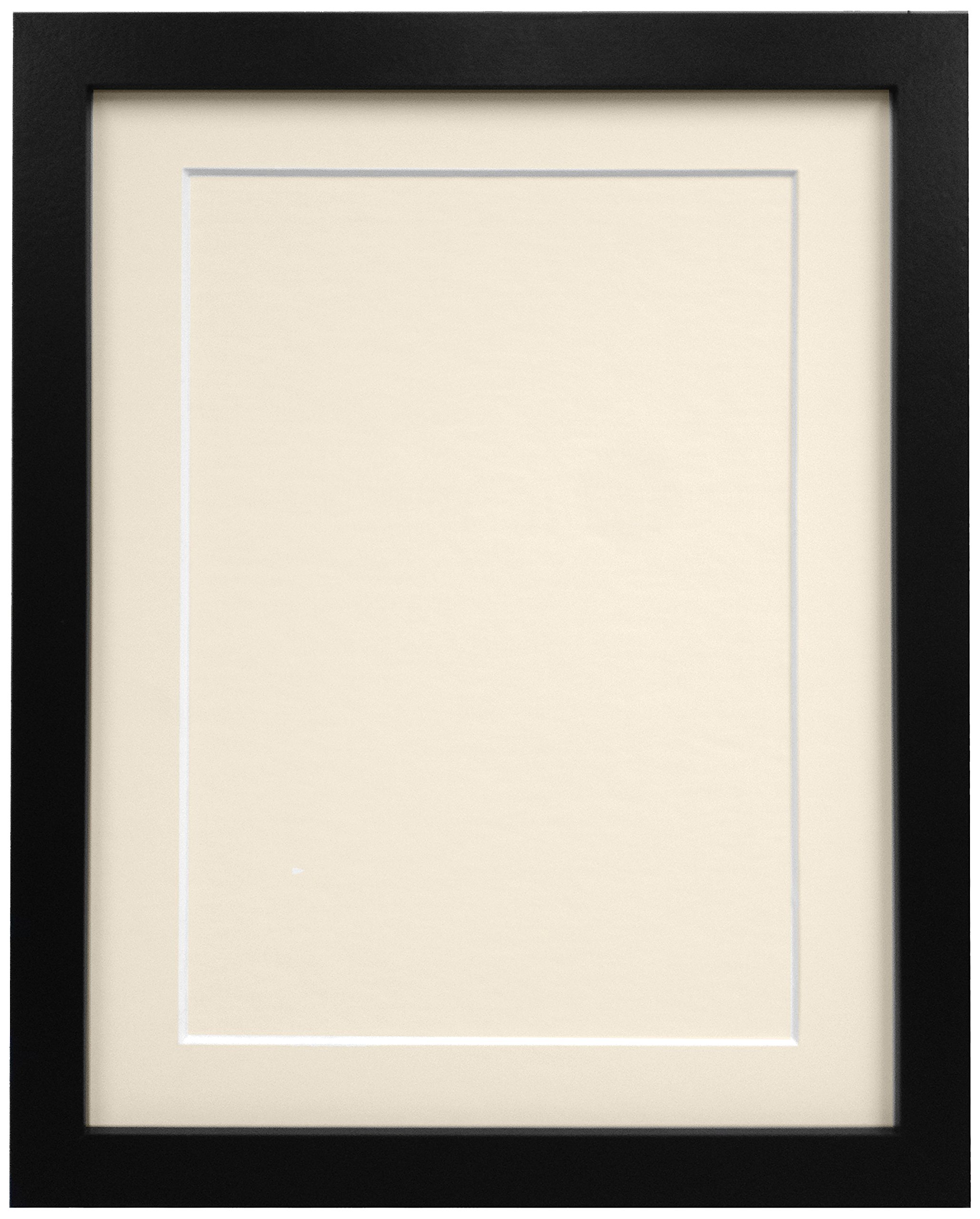 FRAMES BY POST 25mm wide H7 Black Picture Photo Frame with Ivory Mount and Backing Board 9"x7" for Pic Size 7"x5"