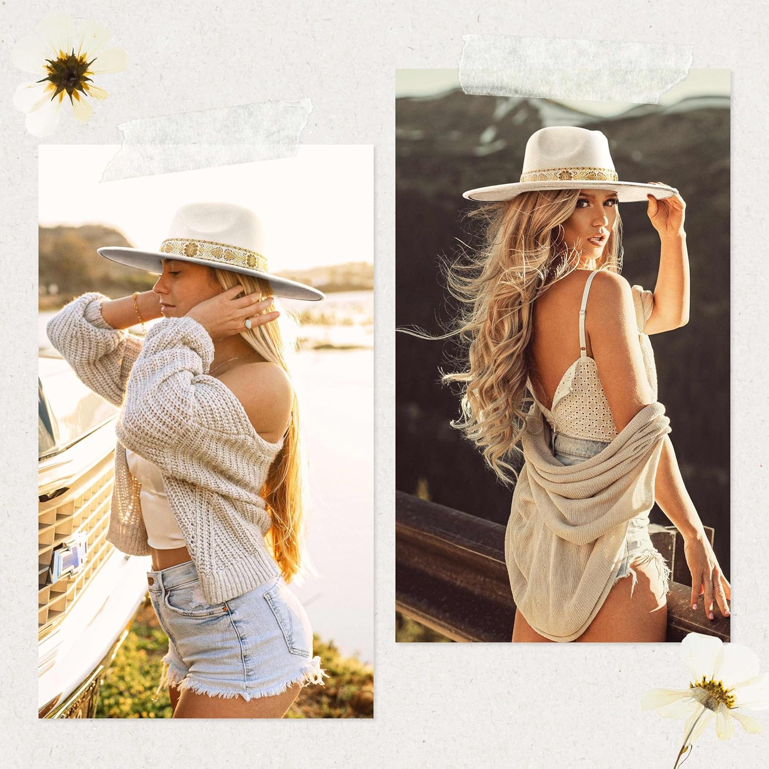 FLUFFY SENSE. Big Wide Brim Boho Western Hat for Women and Men - Felt Rancher Fedora Hat with 4 inches Flat Brim - Image 5