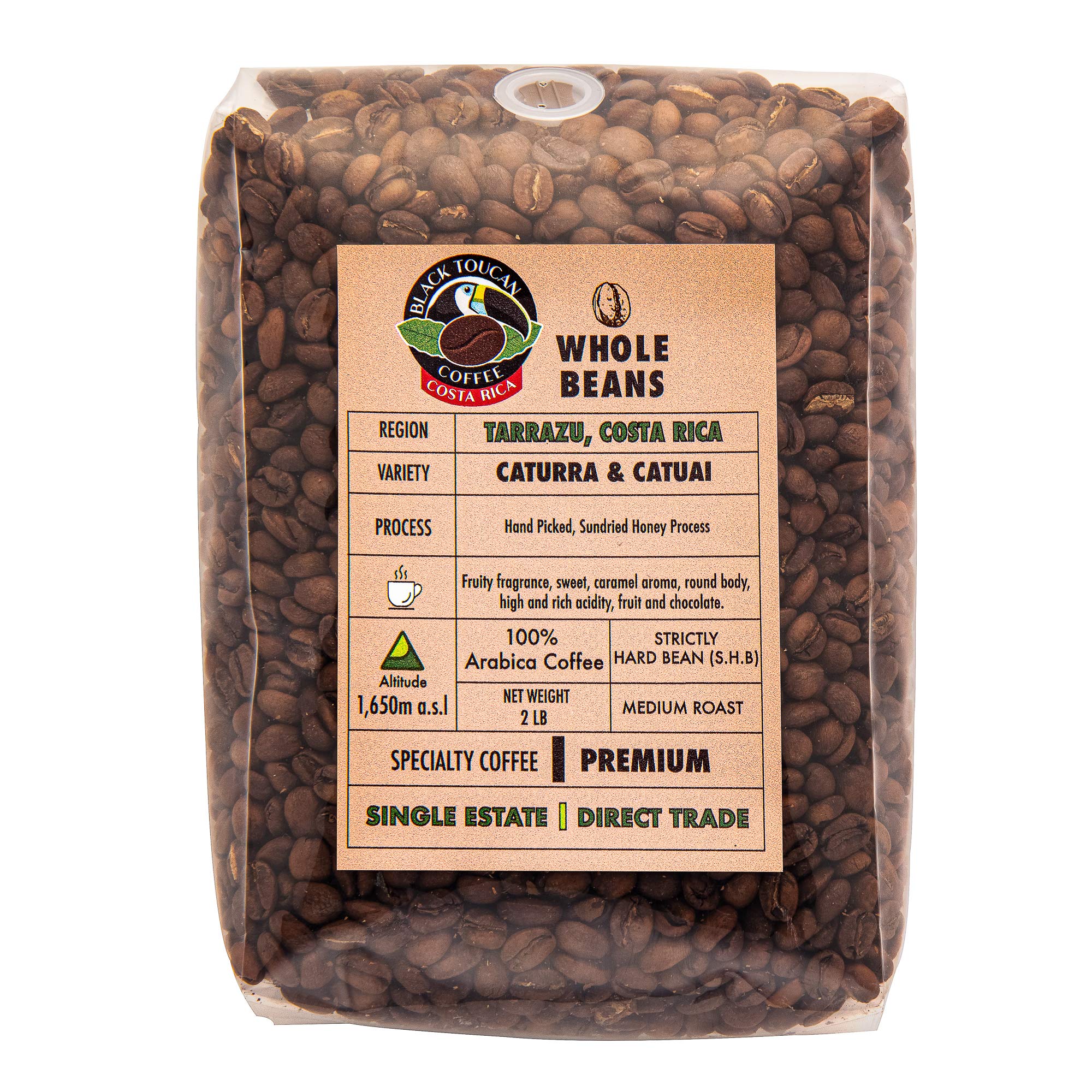 Black Toucan CoffeeImported from Costa Rica Tarrazu Honey, Single Estate Specialty Grade, Medium Roast 2 Lb