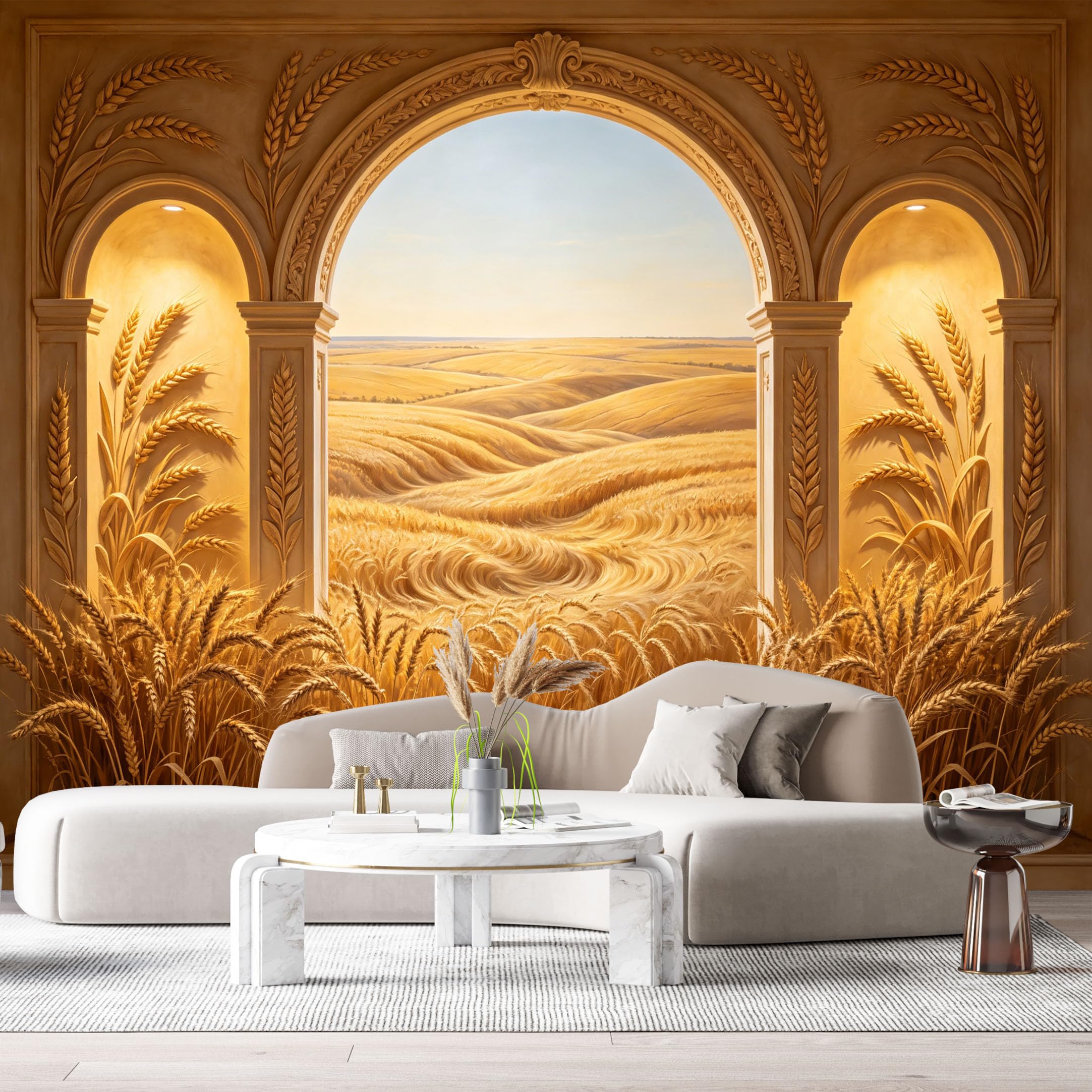 Custom Size Wall Murals Wheat Field Archway Farmhouse Neoclassical 3D Trompe L'Oeil SelfAdhesiveWall Fabric Removable Wallpaper Wall Decor for Living Room Bedroom Bathroom