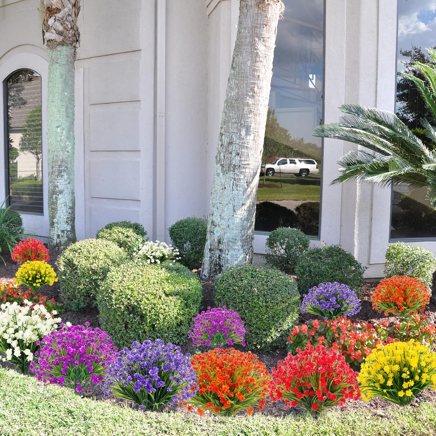 Outdoor Artificial Fake Flowers - 8 Bundles Plastic Flowers Outdoor Plants UV Resistant Faux Flowers for Indoor Outdoor Garden Hanging Porch Window Box Wedding Decor(Purple) - Image 6