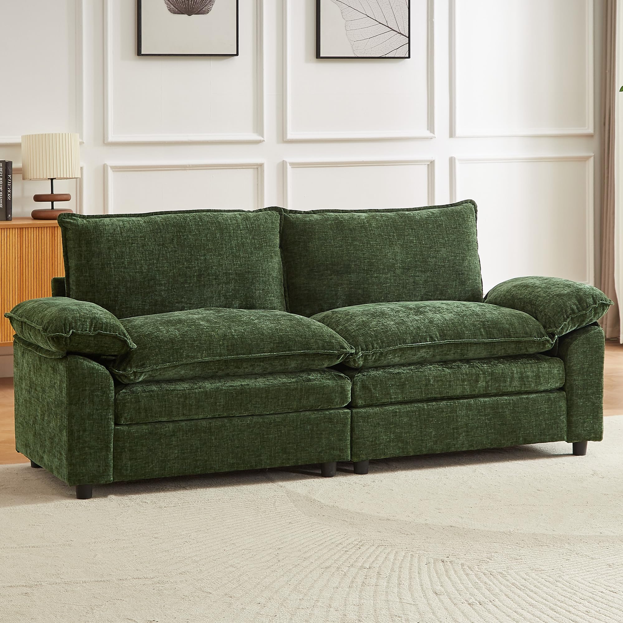JIEXI Ecksofa Mit Schlaffunktion, Sofas Und Couchs, Modulares Ecksofa, Wohnlandschaft U Form, L Form Eckcouch, Für Couch Wohnzimmer Schlafzimmer Wohnung Büro, Chenille-Stoff 204 x 75 cm