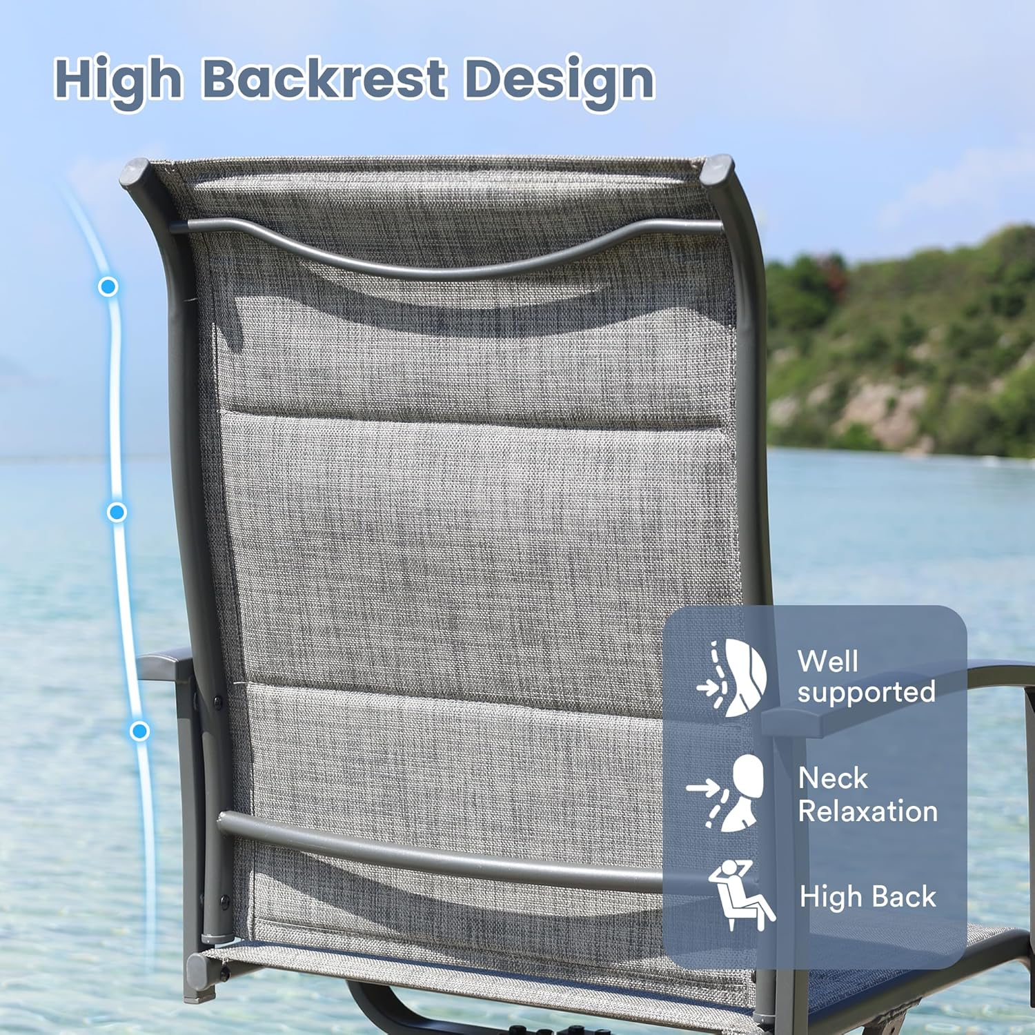 VICLLAX Patio Dining Set for 6, 6 Seats Outdoor Furniture Includes 50.1" Round Patio Table and Swivel Padded Chairs, Grey Tabletop and Grey Fabric