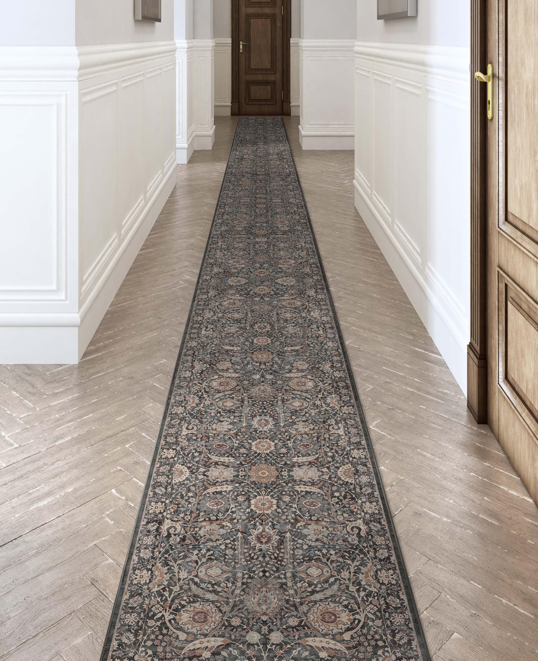 Well Woven Asha Collection Elegant Charcoal Grey Oriental 3x25 (2'7" x 24'9") Runner Rug Perfect for Hallway or Staircase Ideal for High-Traffic Areas