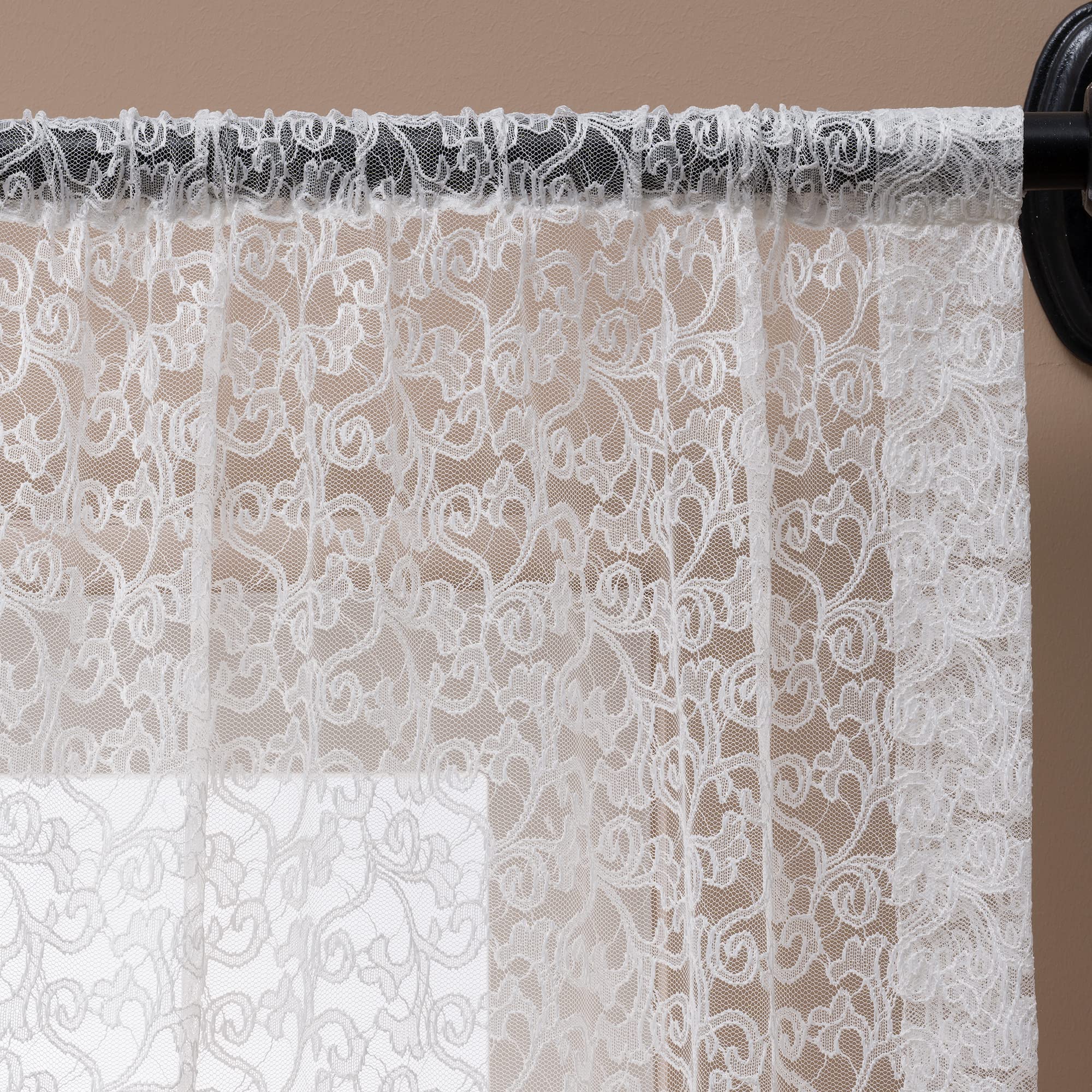 Lace Sheer Curtains 63 inches Long, Rod Pocket Curtains Sheer Window Drapes for Living Room, Bedroom, Kids Room and Kitchen, Single Panels, White Curtains, 59" Wide. from Keen Home Design