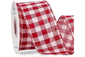 Ribbli Red and White Wired Ribbon, 2-1/2 Inch x 10 Yard,Buffalo Plaid...