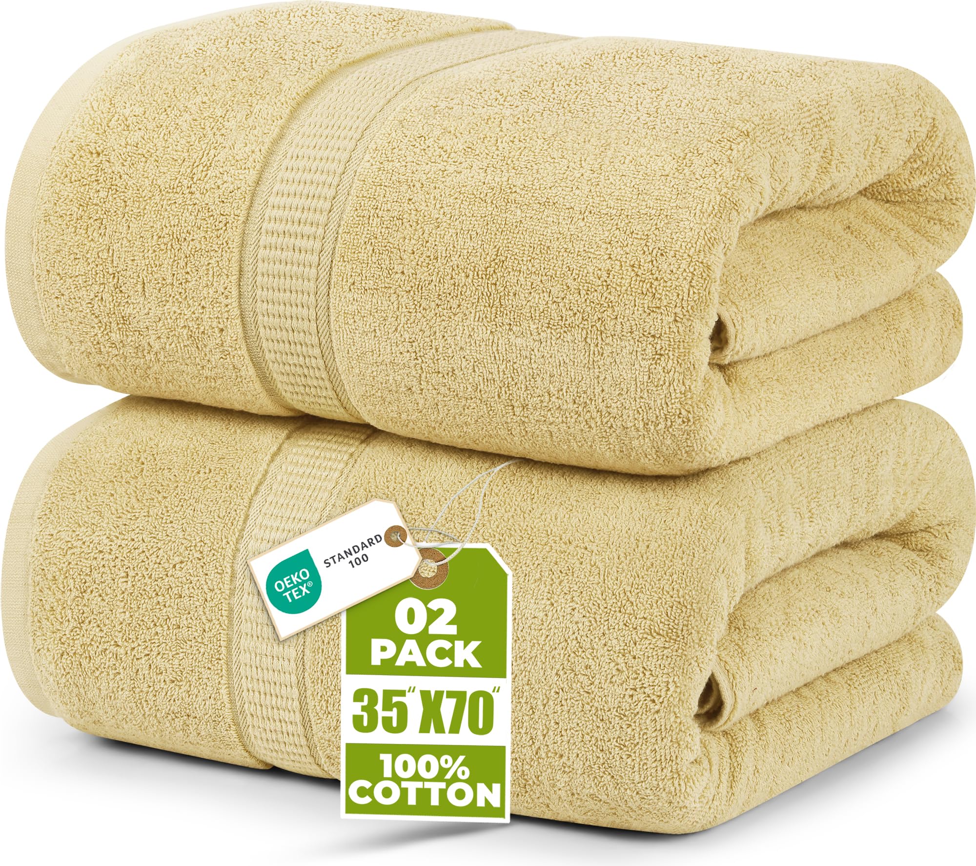 Utopia Towels Jumbo Bath Sheets, 2 Pack, 35x70 in, 600 GSM Cotton, Beige
