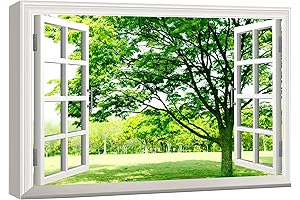 Window View of Field of Green Flowers Canvas Print