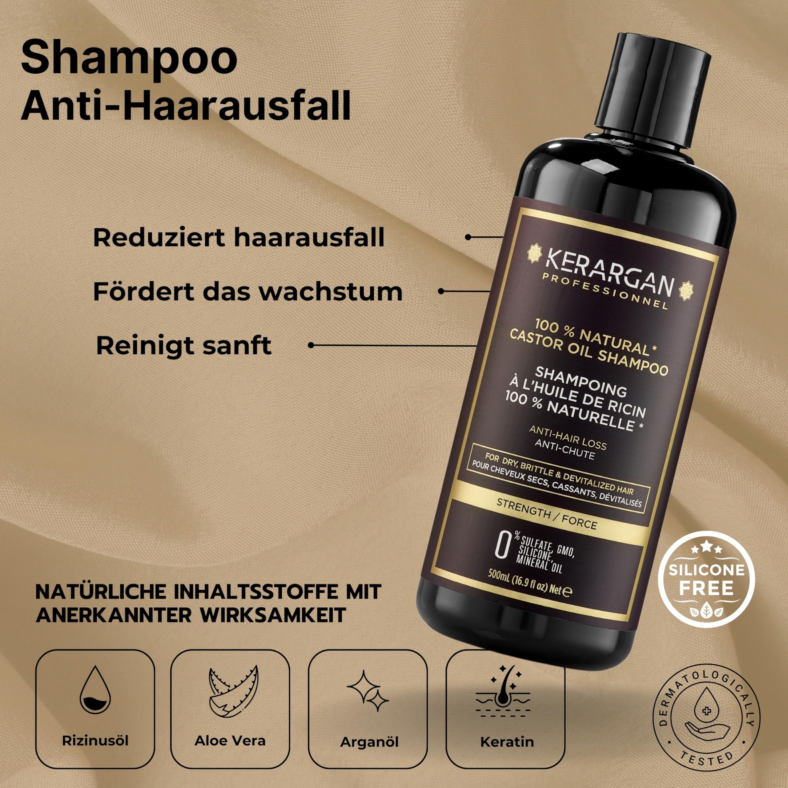 KERARGAN - Rizinusöl 6er Set Anti-Haarbruch - 3x500ml+100ml+350ml+250ml | Shampoo, Conditioner, Haarmaske, Haarserum, Leave-in Pflege und Kopfhautpeeling, komplette Anti-Haarbruch-Routine