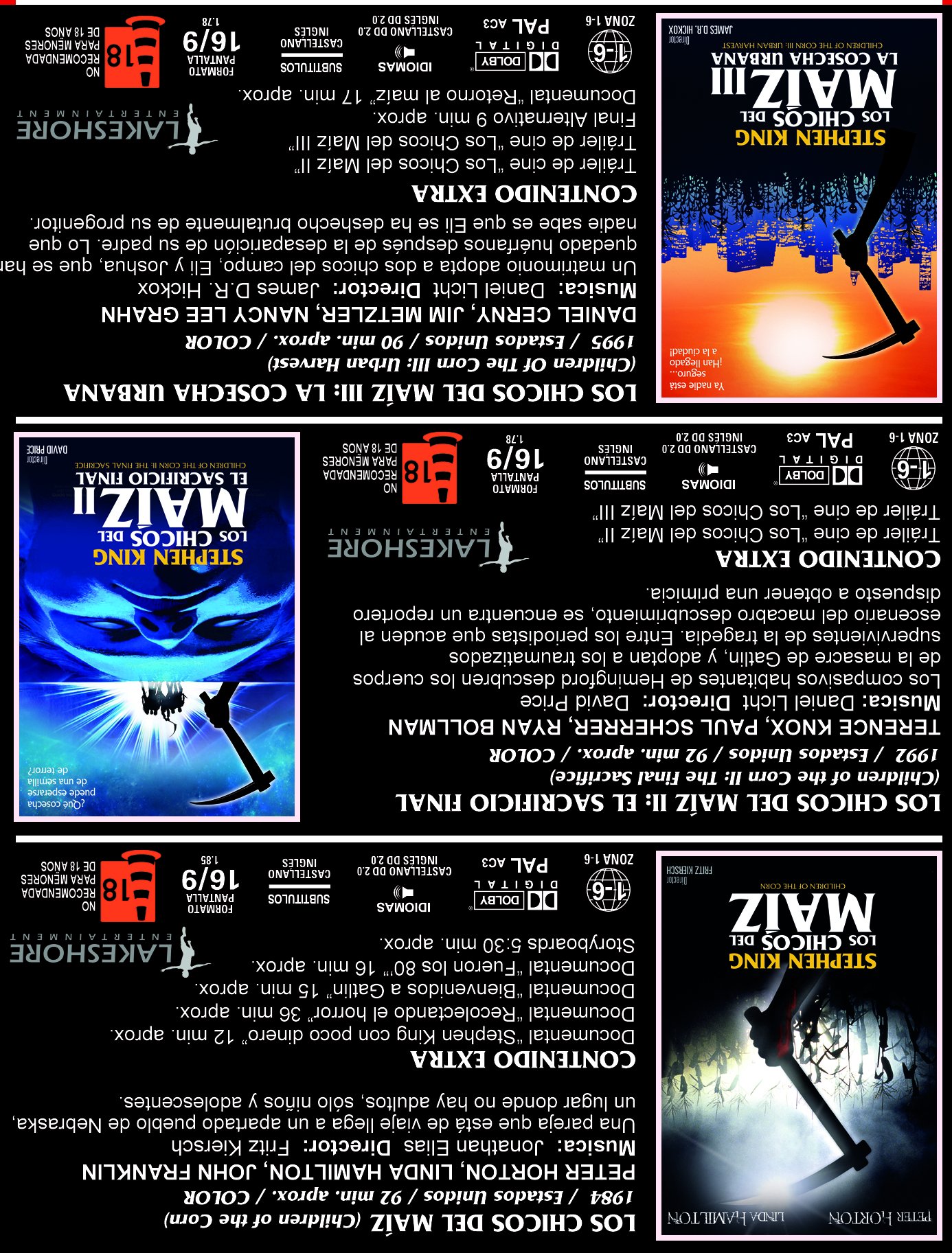 Los Chicos del Maiz I-II y III Edición Digipack Lenticular Limitada y Numerada Coleccionista DVD z 8 postales Children of The Corn I-II-III