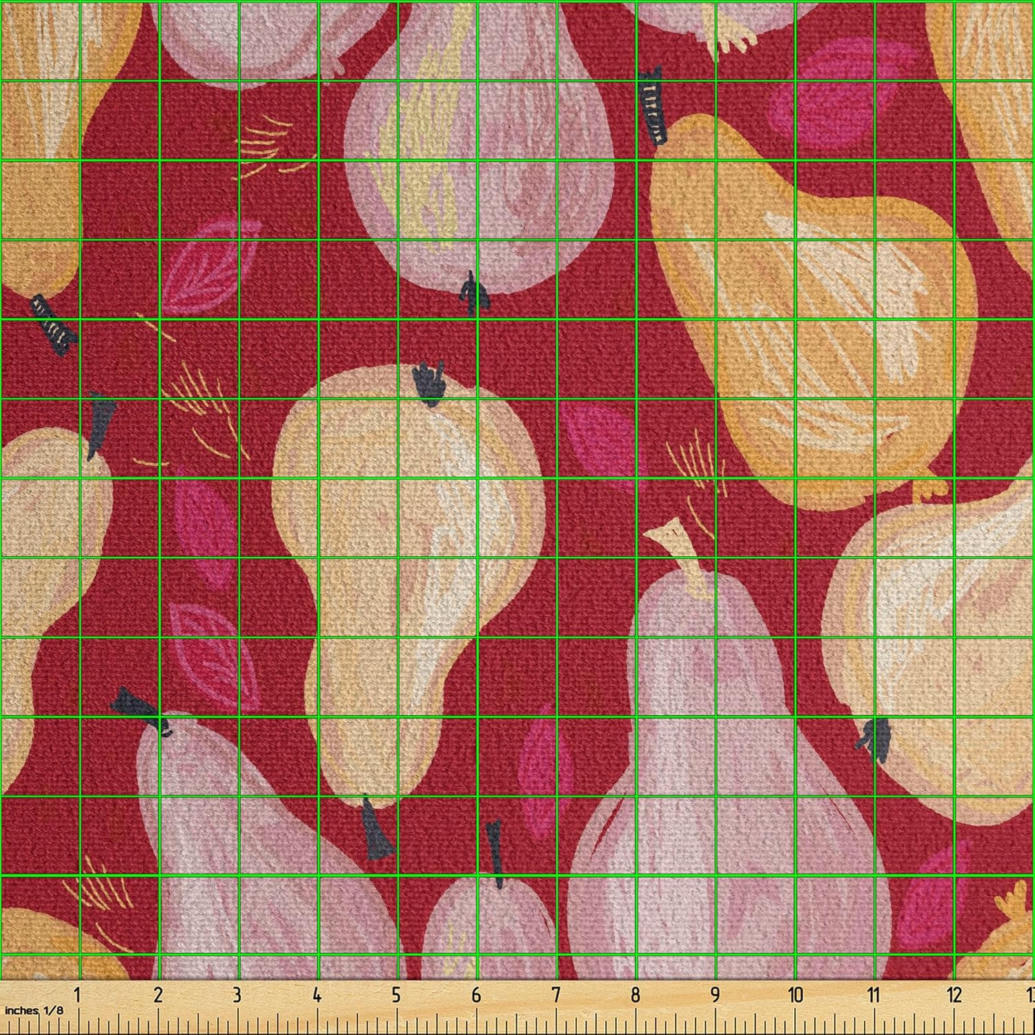 Ambesonne Fruit Art Faux Suede Fabric by The Yard, Pears and Leaves in Abstract Design Watercolor Art Paint Print, for Indoor Outdoor DIY Projects Upholstery, 2 Yards, Raspberry and Multicolor