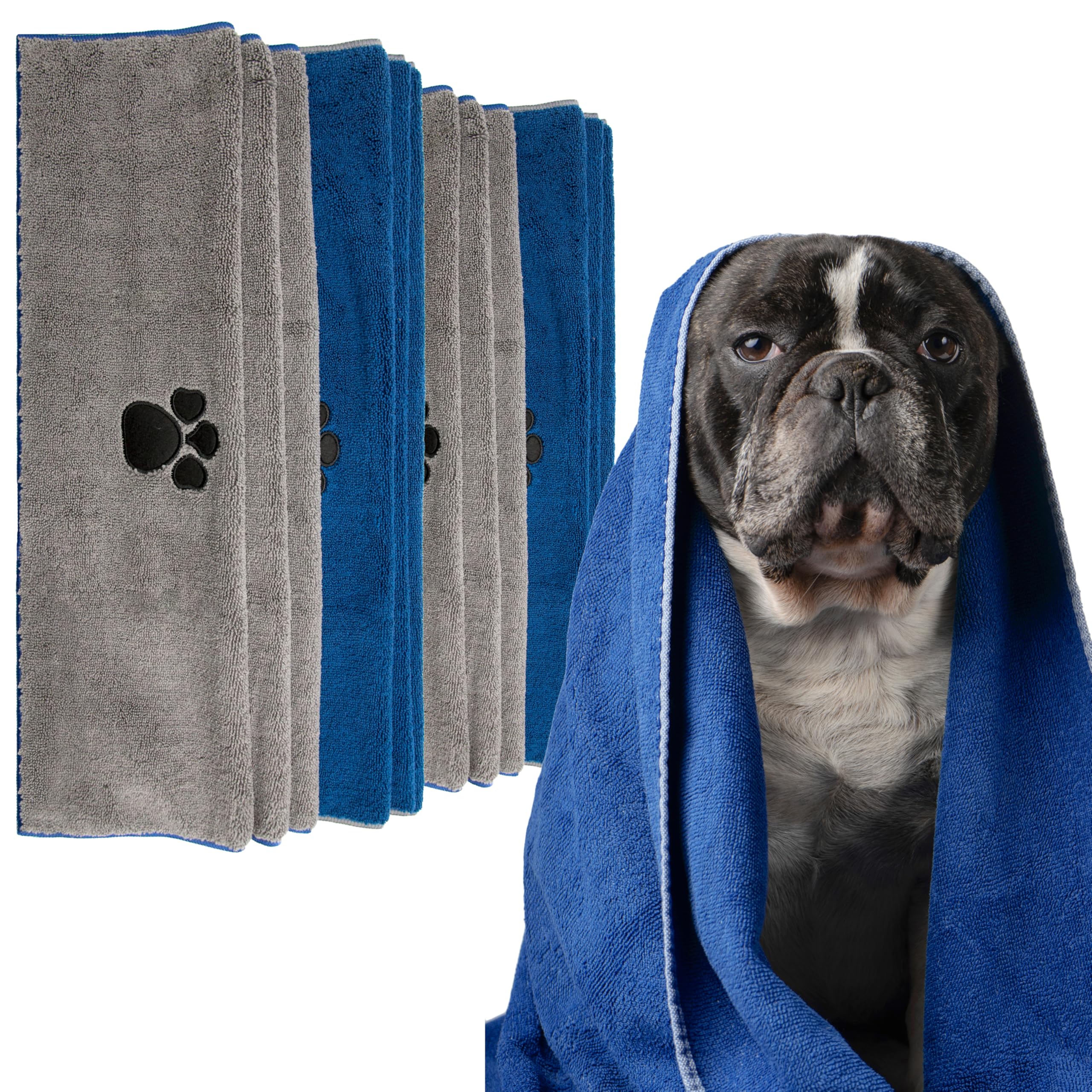 SUPER ABSORBENT Soft Microfiber Dog & Cat Towel - Fast Drying Dog Wash Pet Towels, Bath Accessories, Nail Paw Cleaner (Blue/Grey, 100x60cm, Pack of 4) — image 1