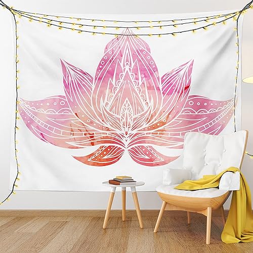 Miniatura 9 de Ambesonne Tapiz de loto, flor de loto rosa con adornos sobre fondo blanco, obra de arte de estilo bohemio, colgante de pared ancho para dormitorio,