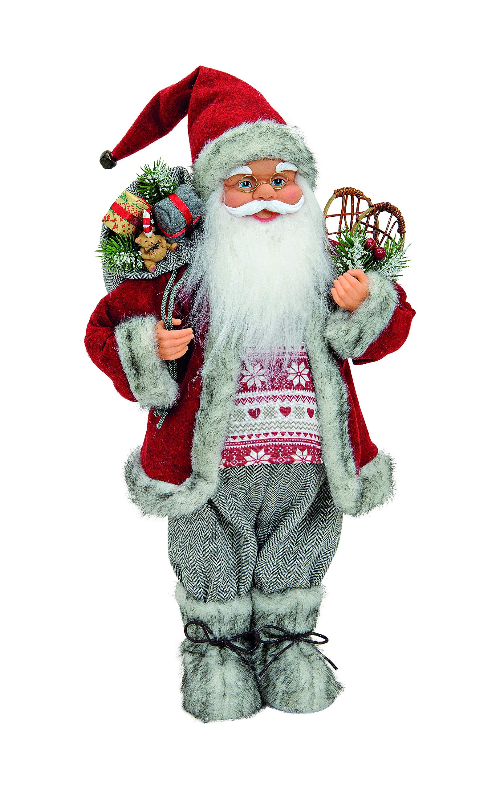 MaRab Santa Weihnachts- Deko Figur Weihnachts- Mann Nikolaus aus Textil, Kunststoff Und Holz In Rot, ca. 46 cm Deko Für Weihnachten