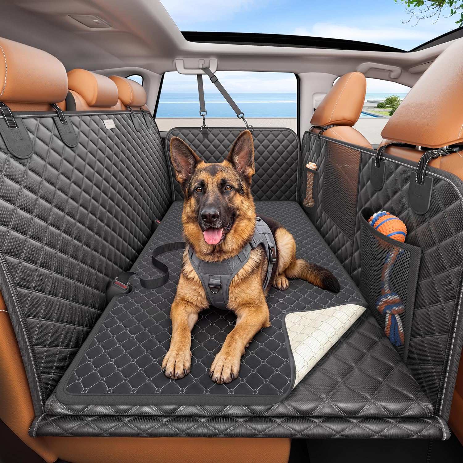 Hard Bottom Dog Car Seat Cover, Back Seat Extender with Washable Mat, L
