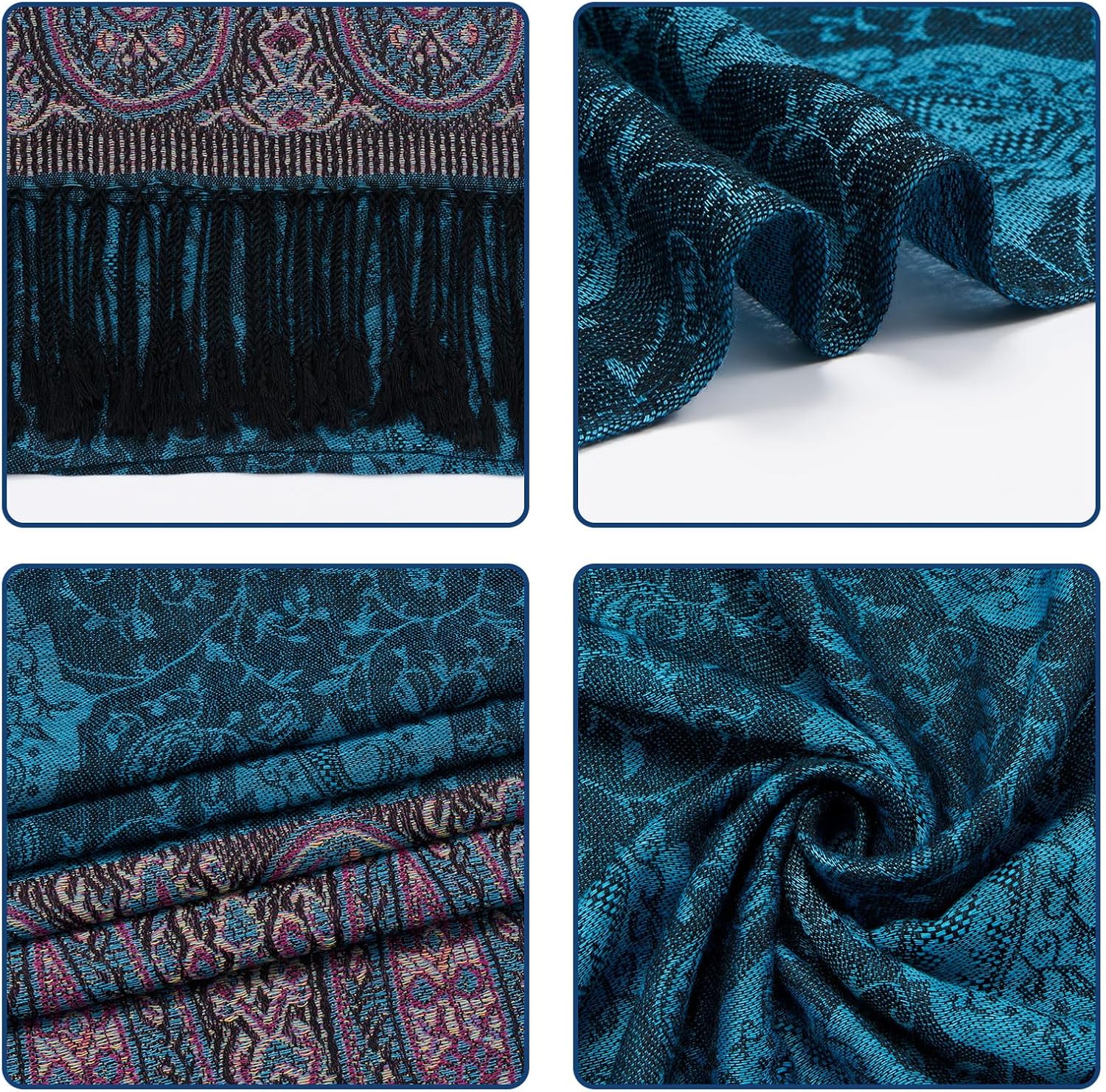 Paisley Pashmina Shawl Wrap Women Reversible Vintage Jacquard Pashmina Rave Scarf with Fringe for Evening, Wedding - Image 2