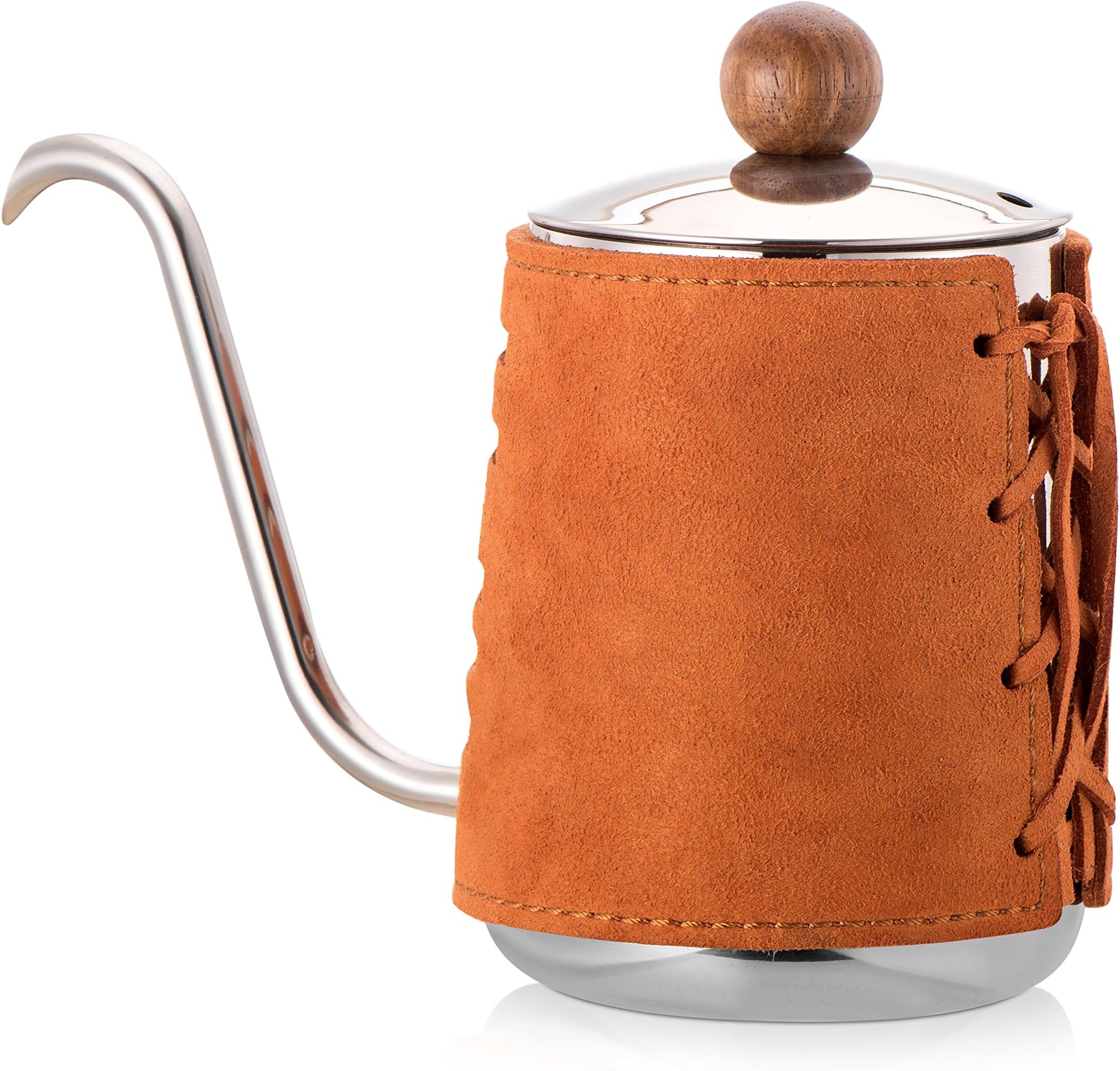 New Favorite of Barista - Diguo Pour Over Coffee Kettle Premium Quality Stainless Steel Hand Drip Kettle with Authentic Leather Wrapped, Gooseneck (500ml, Brown)