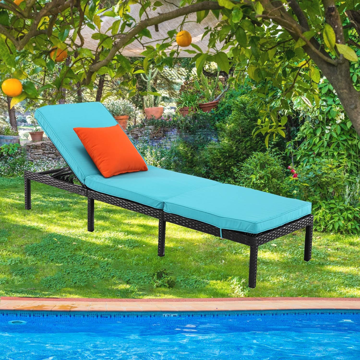 HTTH Rattan Chaise Lounge Outdoor Patio Chairs Sun Chaise Lounge Furniture for Backyard, Pool Balcony Furniture (Turqouise)