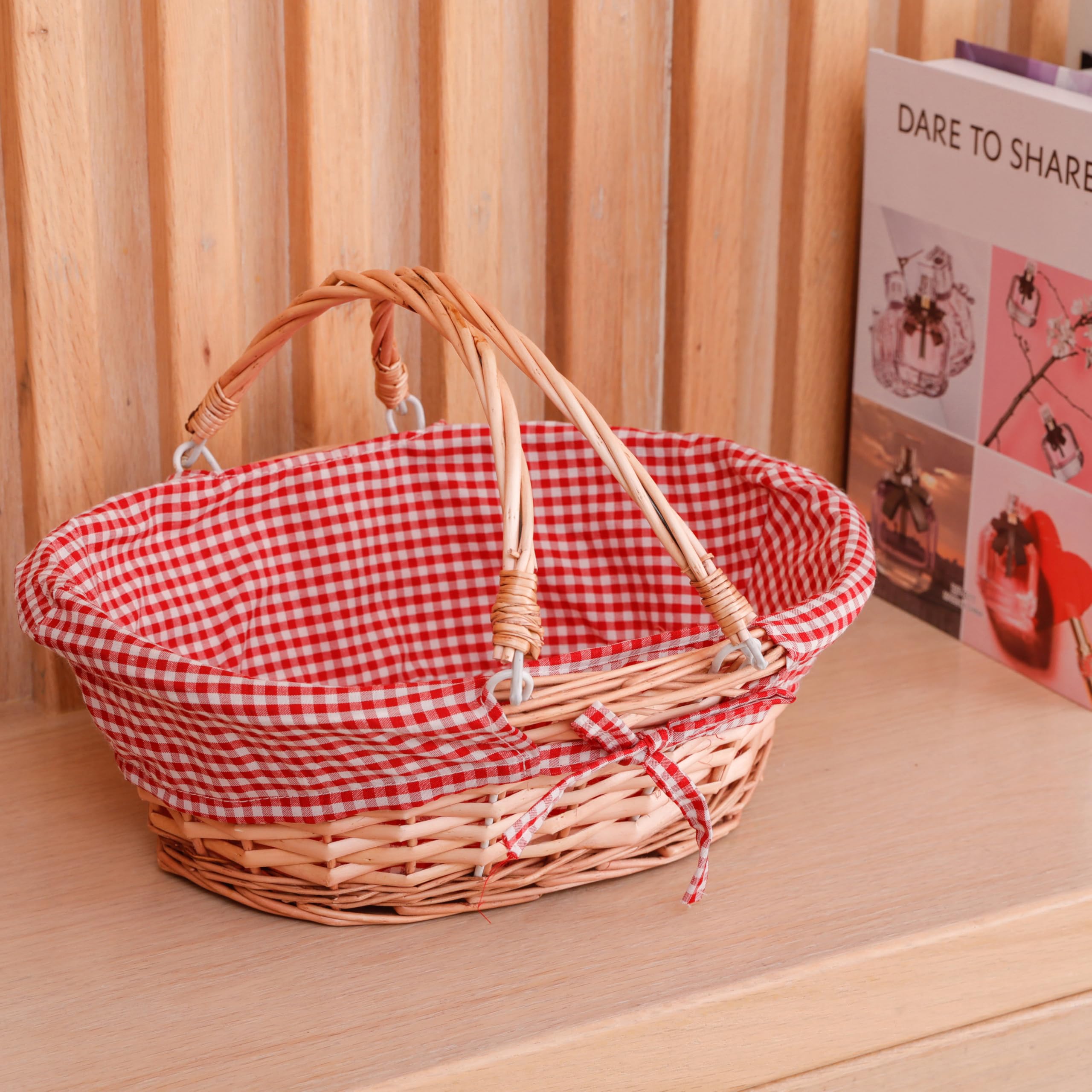 GNIEMCKIN 2 Pack 12.6 Inch Wicker Basket With Handle, Wicker Picnic - View #7