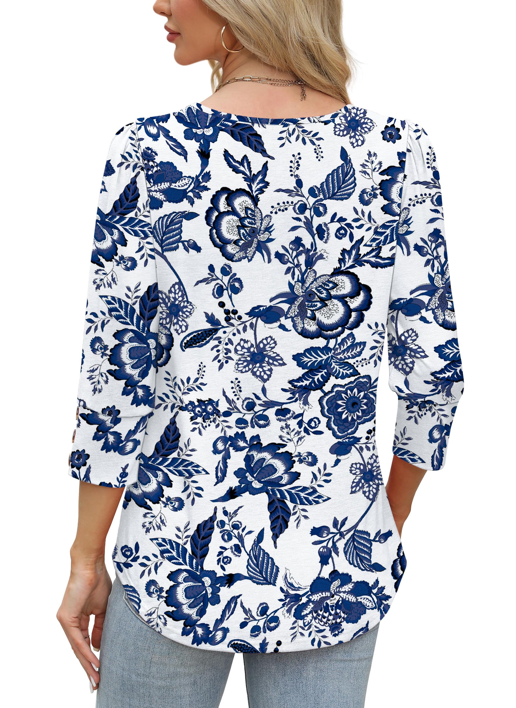 WIHOLL 3/4 Length Sleeve Womens Tops with Button Cuffs Dressy Casual V Neck Summer Outfits Early Fall Fashion Spring Clothes