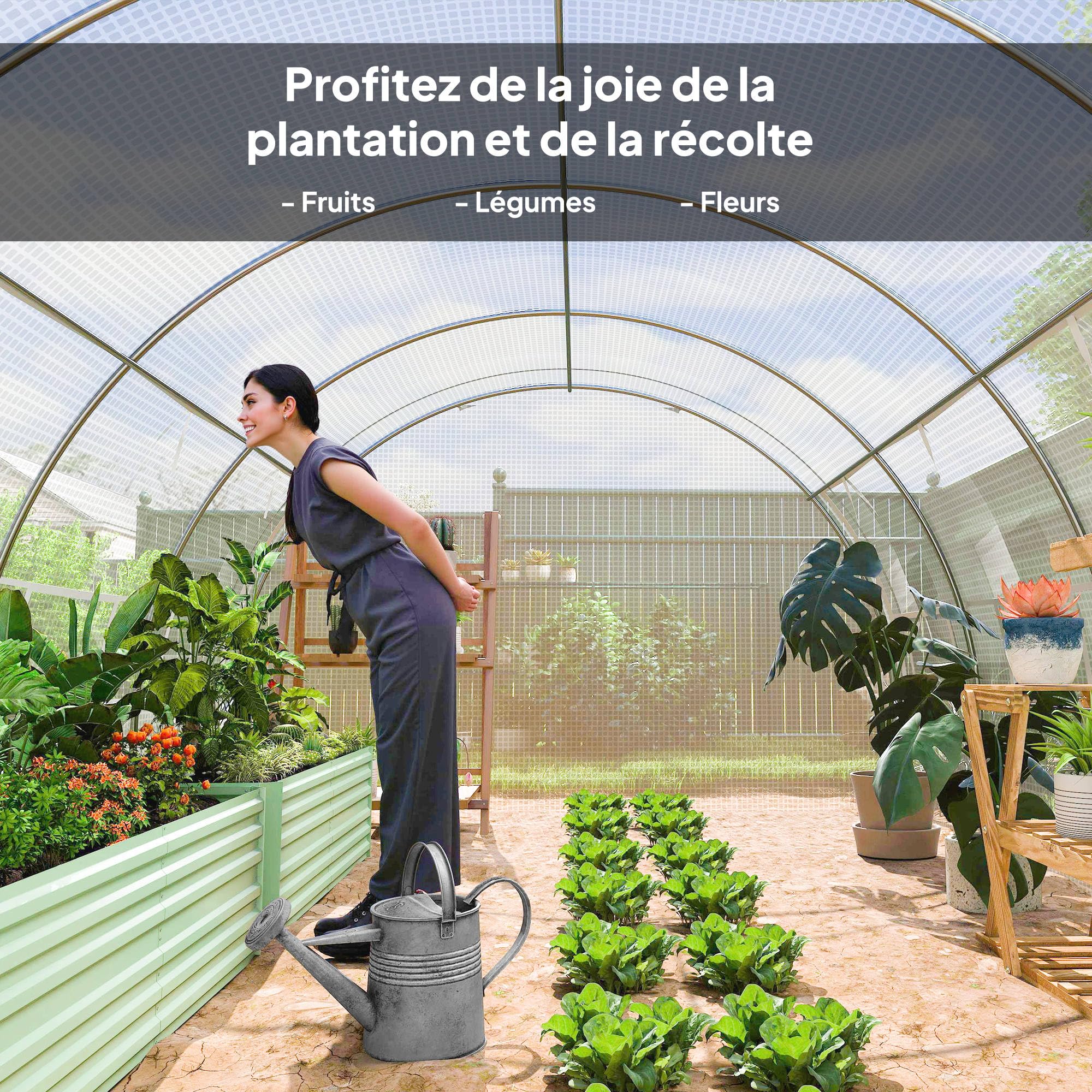 Outsunny Serre de Jardin 12 m² dim. 4L x 3l x 2H m avec Porte + parois latérales zippées enroulables, 8 fenêtres, Acier PE Haute densité 140 g/m² Anti-UV Blanc