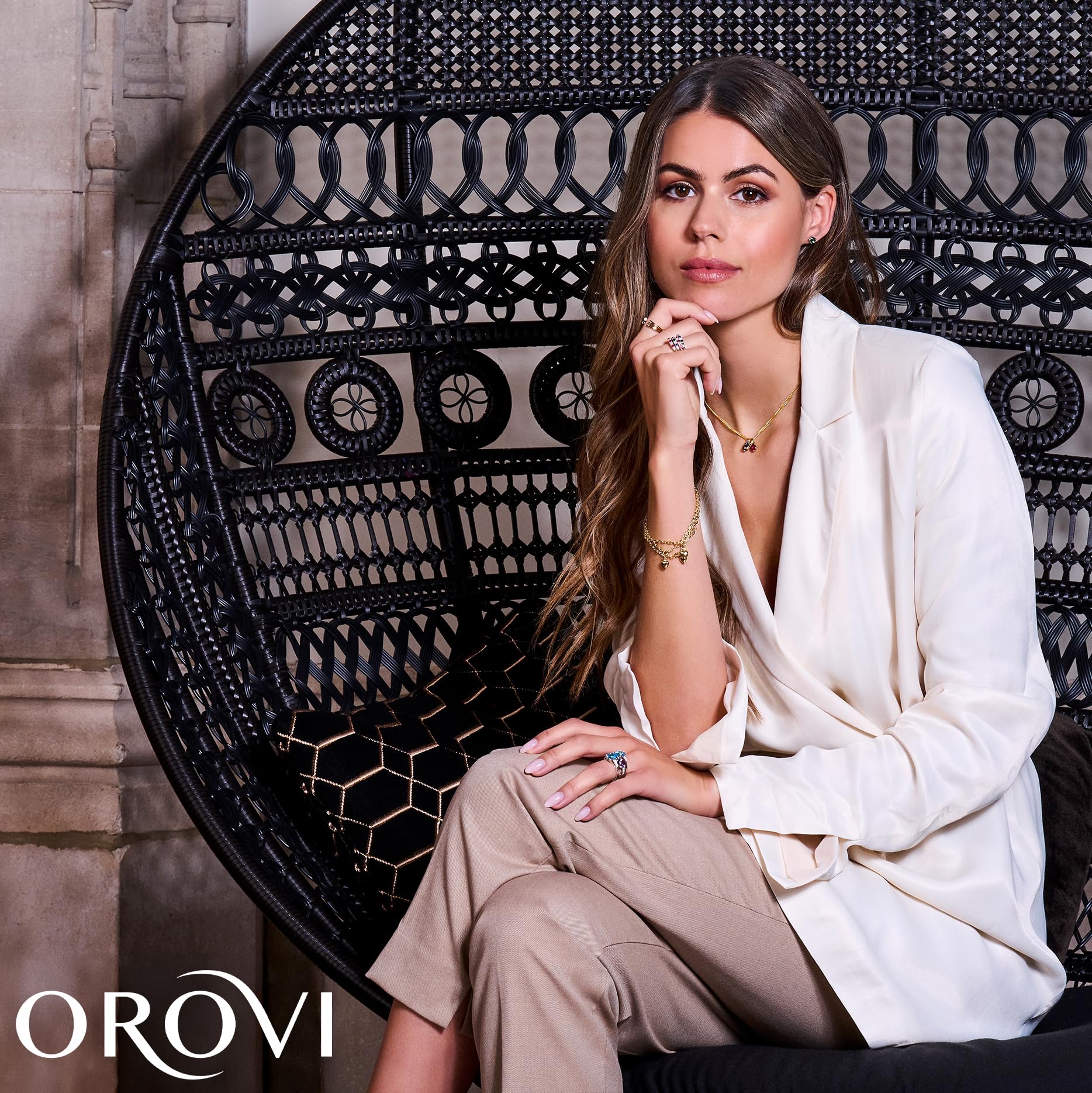 Orovi–Kette Damen 14 Karat(585)Weißgold/Gelbgold mit ovalem Rubin/Amethyst/Topas/Smaragd/Saphir/im Tropfenschliff–Filigrane Edelstein Halskette mit Anhänger Goldkette Allergenfrei & handgemacht 45 cm