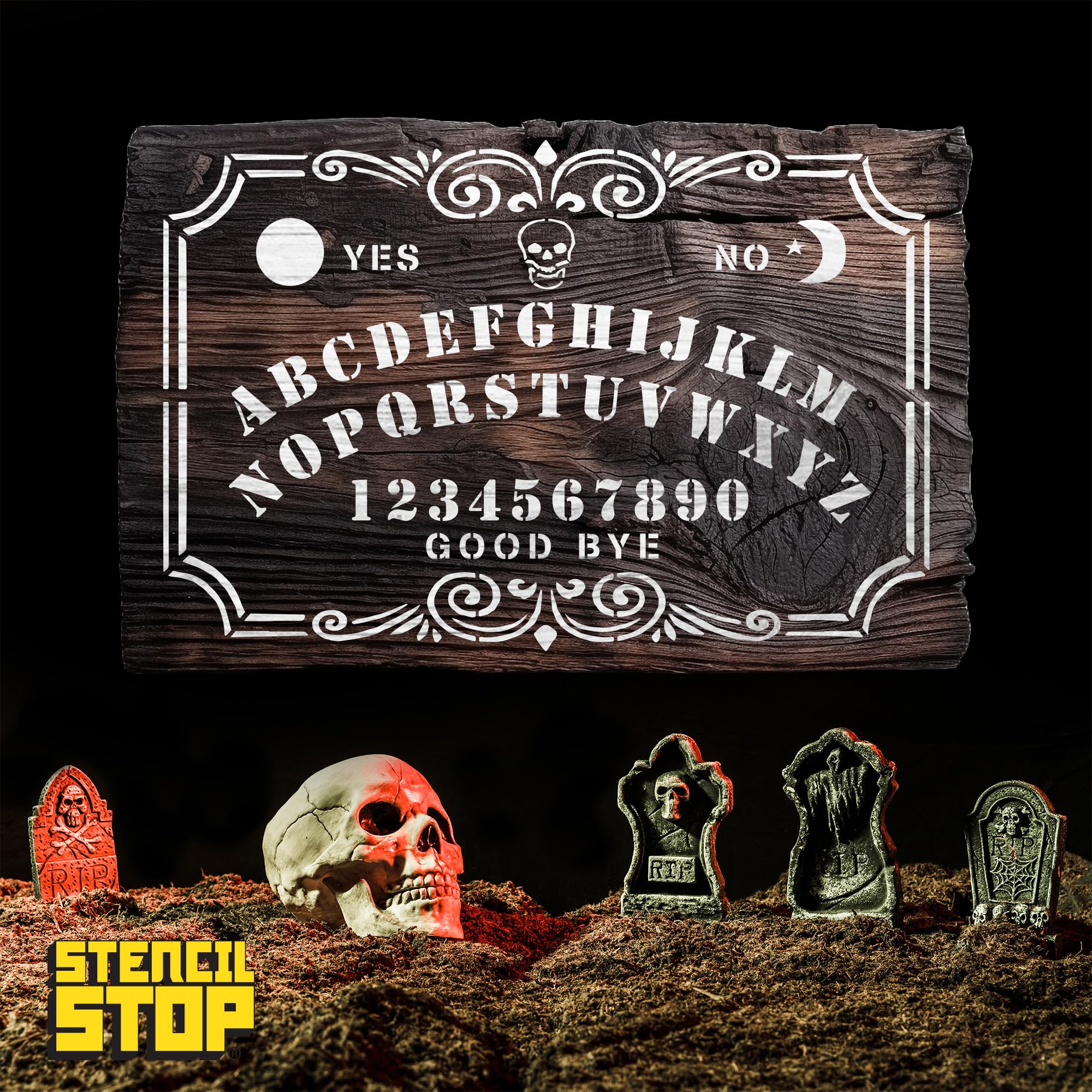 Stencil Stop Ouija - Plantilla de tablero de 6 x 4 pulgadas, plantillas reutilizables para pintar sobre madera, paredes, tela y rocas, plástico mylar duradero de 14 mil para manualidades y proyectos