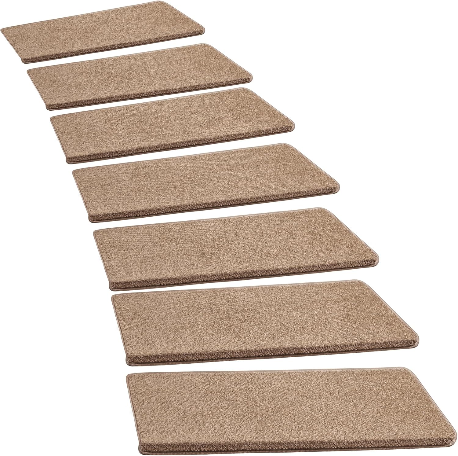 PURE ERA Bullnose Carpet Stair Treads Set Tape Free Non-Slip Indoor Stair Protectors Pet Friendly Rugs Covers Soft Skid Resistant Washable Reusable 9.5" x 30"(14 Pieces, Camel Brown) Camel Brown 14 Pieces with Bullnose