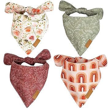 Remy+Roo Dog Bandanas - 4 Pack | Premium Durable Fabric | Unique Shape | Adjustable Fit | Multiple Sizes Offered | Rubi Set (Large)