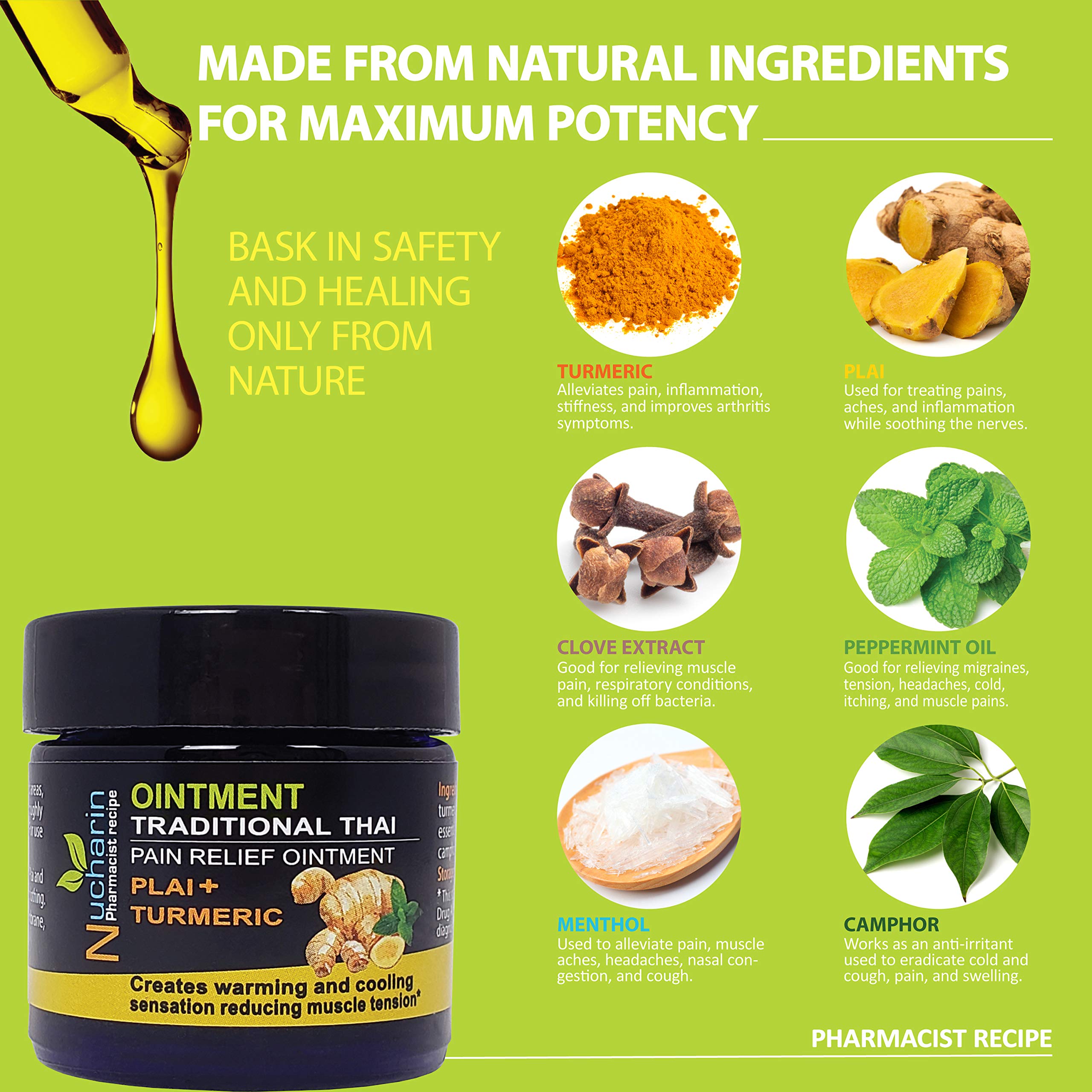 Back Pain Natural Muscle Rub Turmeric Ointment with Menthol Camphor