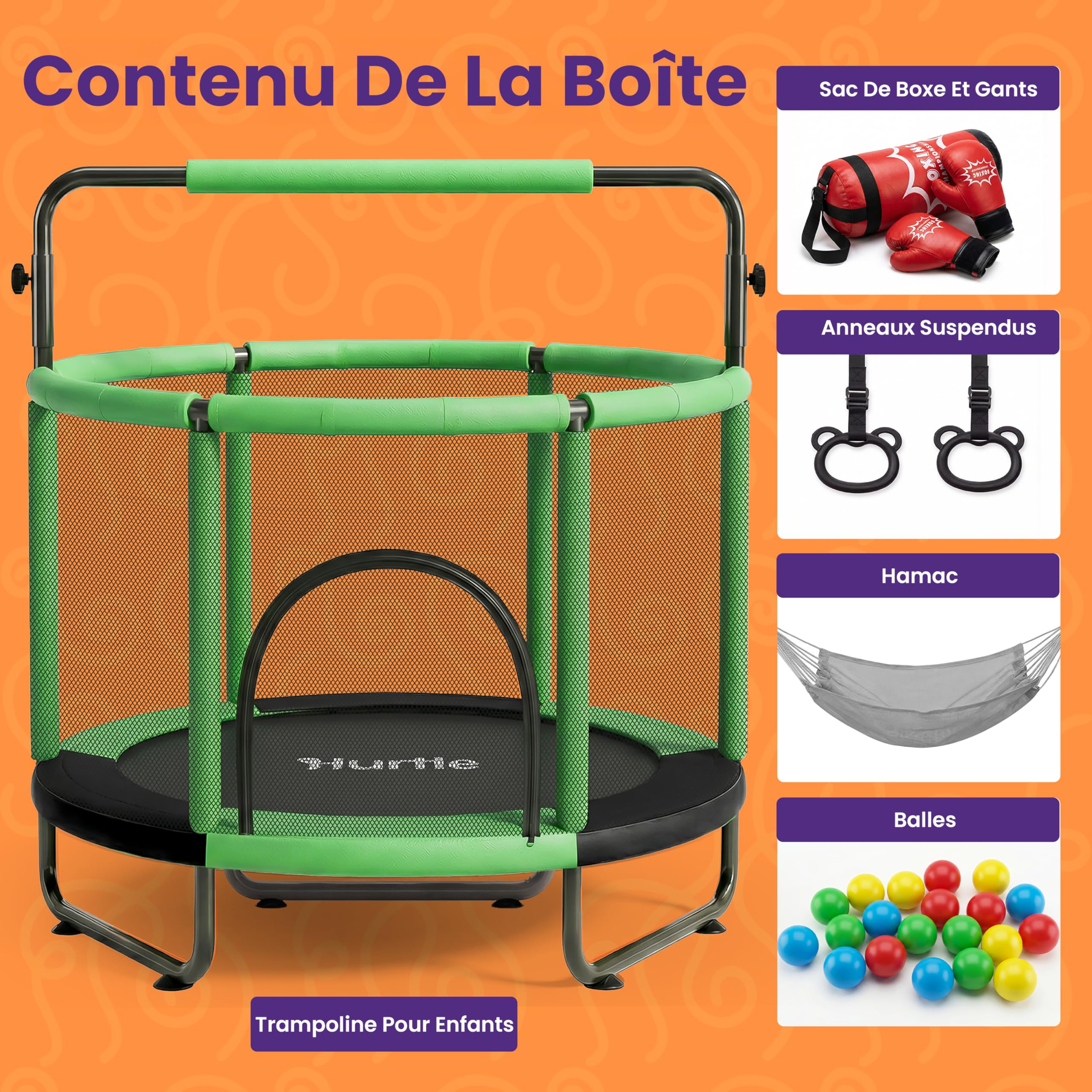 Hurtle Trampoline Enfant 140 cm avec Filet de Sécurité – Trampoline Jardin et Intérieur avec Balançoire, Sac de Frappe, Anneaux, 20 Balles, Structure Stable, Jeux Actifs dès 3 Ans