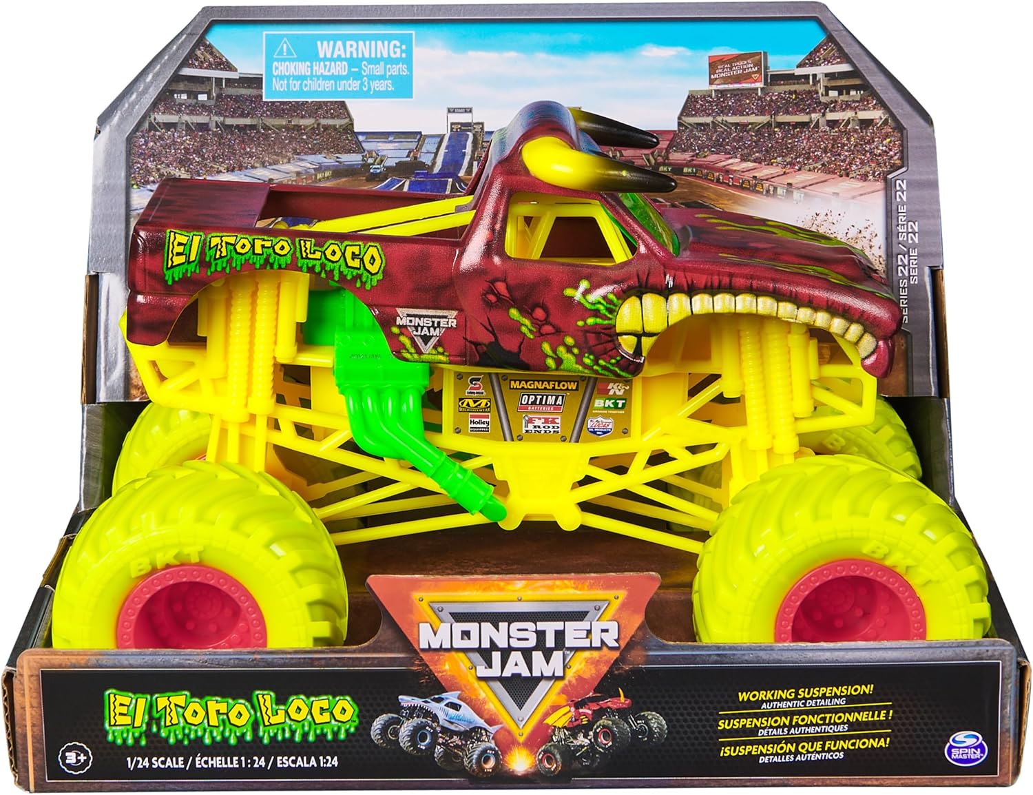 Monster Jam, Official El Toro Loco Monster Truck, Collector Die-Cast Vehicle, 1:24 Scale, Kids Toys for Boys and Girls Ages 3 and up