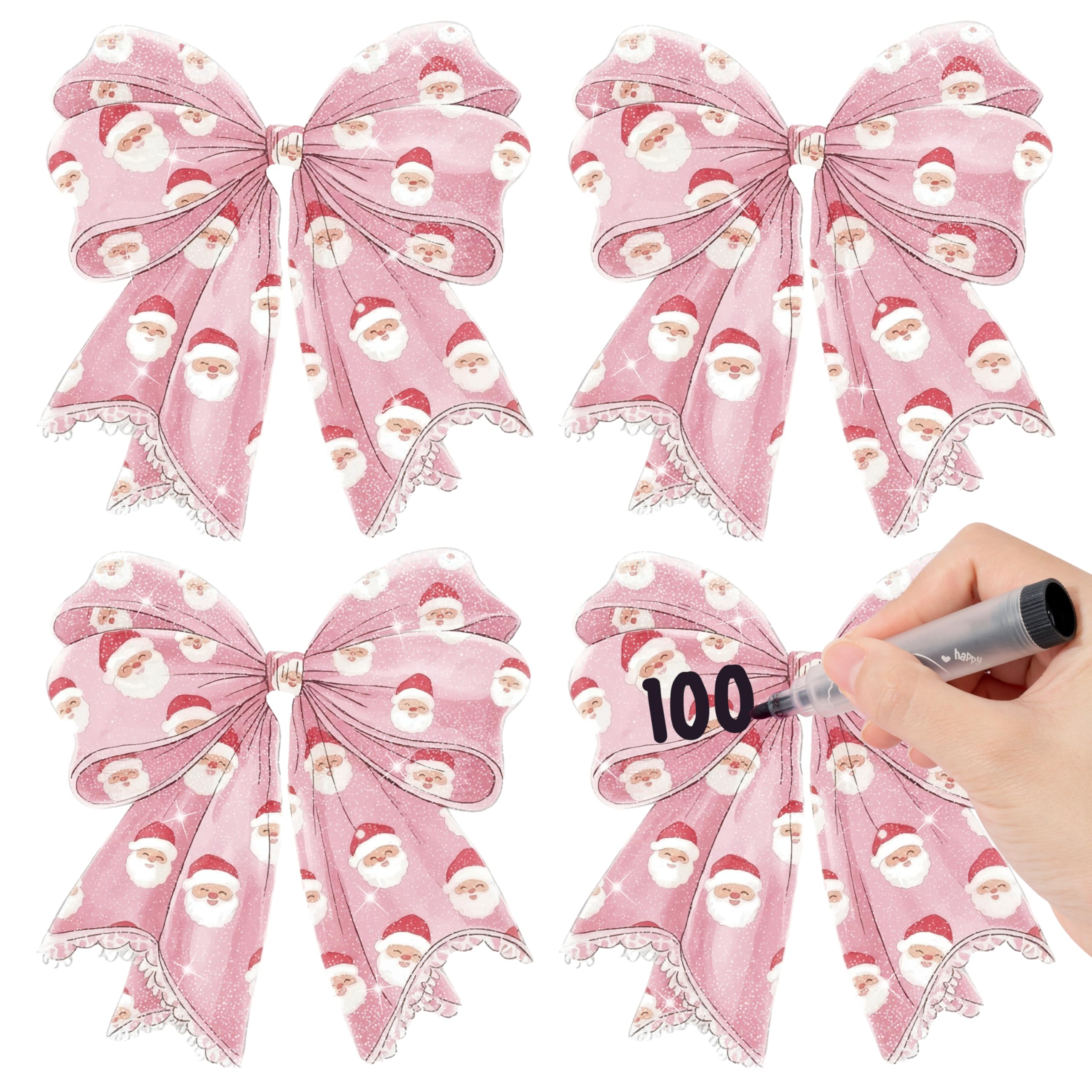 Christmas Glitter Pink Bow Cutouts for Holiday Party Bulletin Board Decor